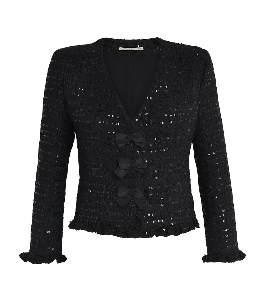 Alessandra Rich Womens Tweed Sequin Jacket Black Image 1