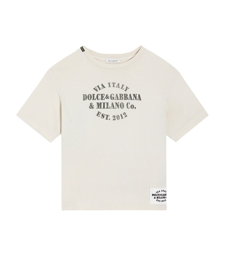 Dolce&Gabbana Kids Cotton Stamp Logo T-Shirt (8-12+ Years) Cream Image 1