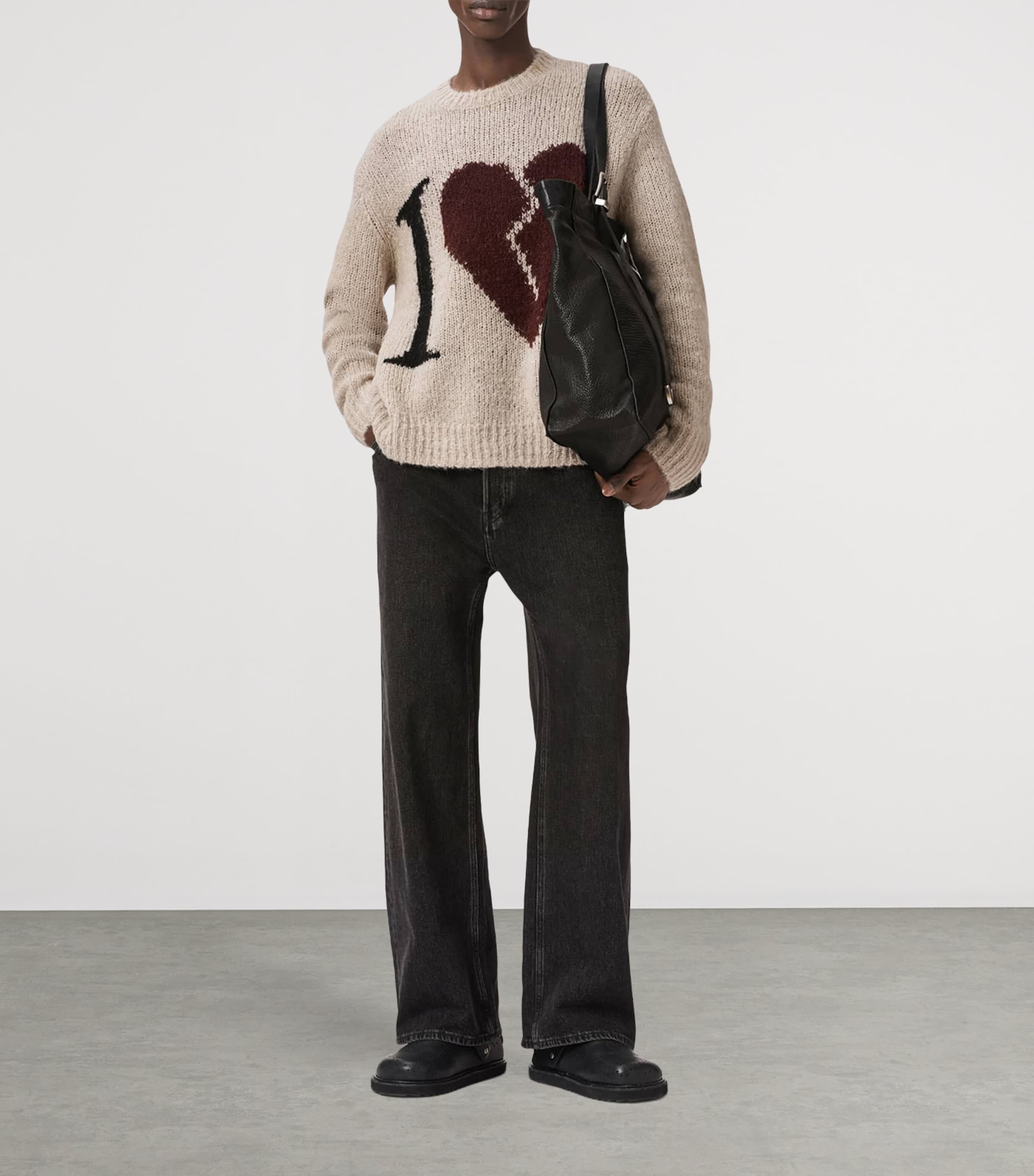 AllSaints Mens Wool-Blend Lover Sweater Pebble Brown Image 6