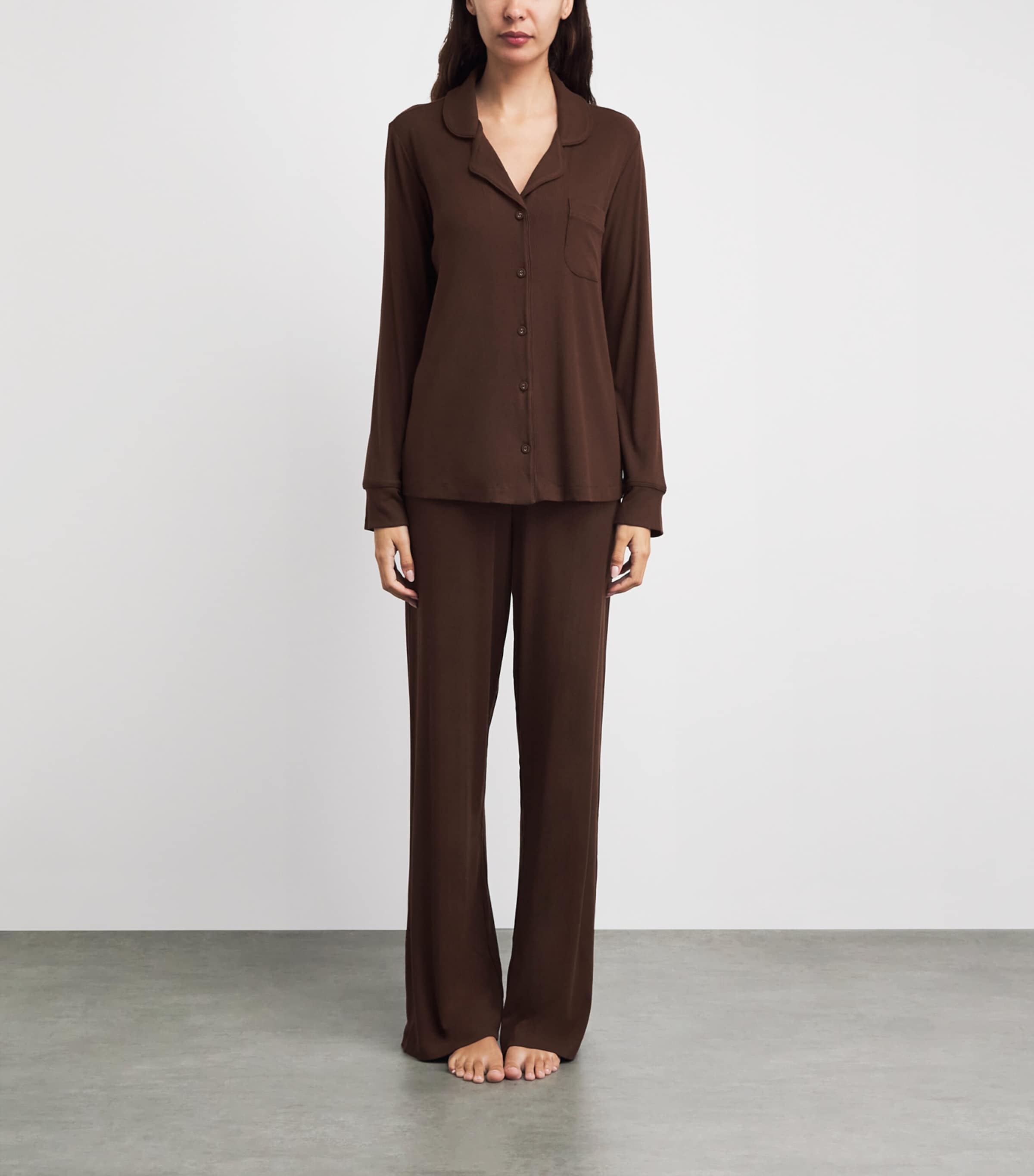 Skims Womens Soft Lounge Ribbed Pyjama Set Cocoa Image 2