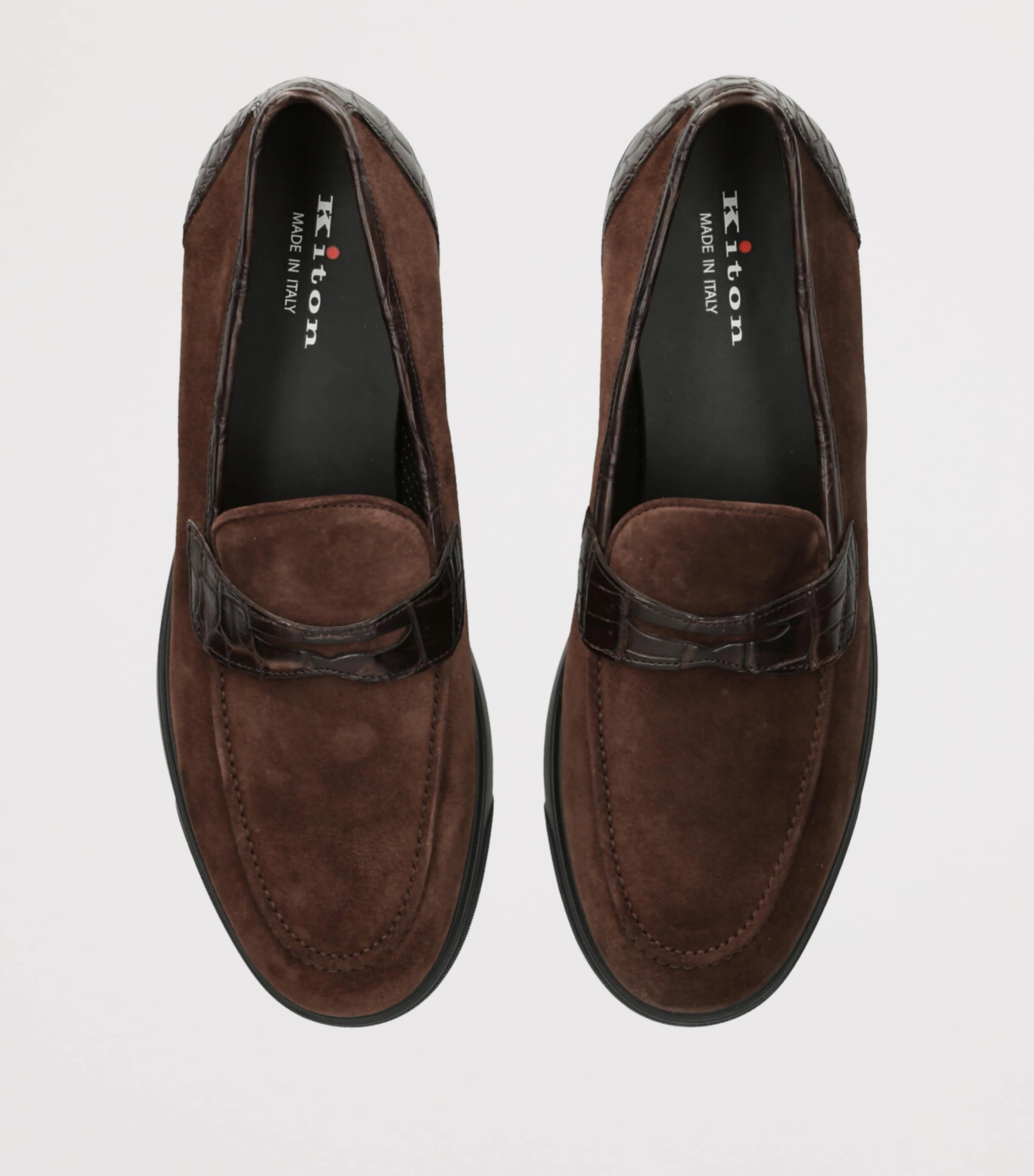 Suede Crocodile Leather-Detail Penny Loafers DARK BROWN Image 4