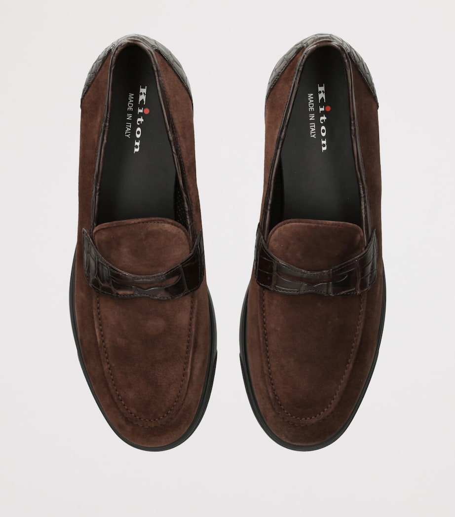Suede Crocodile Leather-Detail Penny Loafers DARK BROWN Image 4