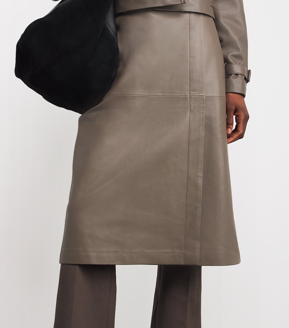 Leather Sèvres Midi Skirt MUSHROOM Image 6
