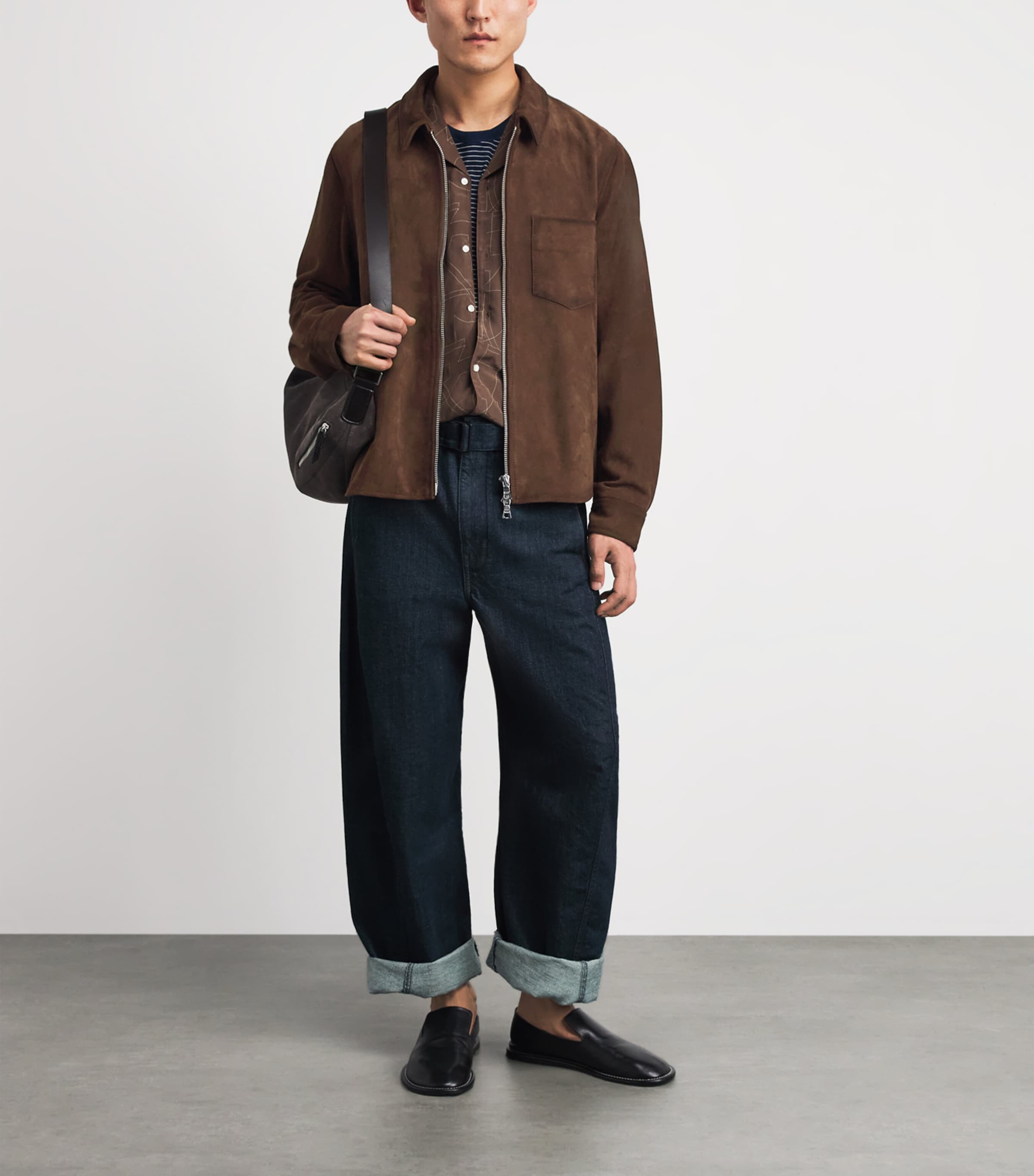 Officine Generale Mens Suede Zip-Up Overshirt Light Chocolate Image 2