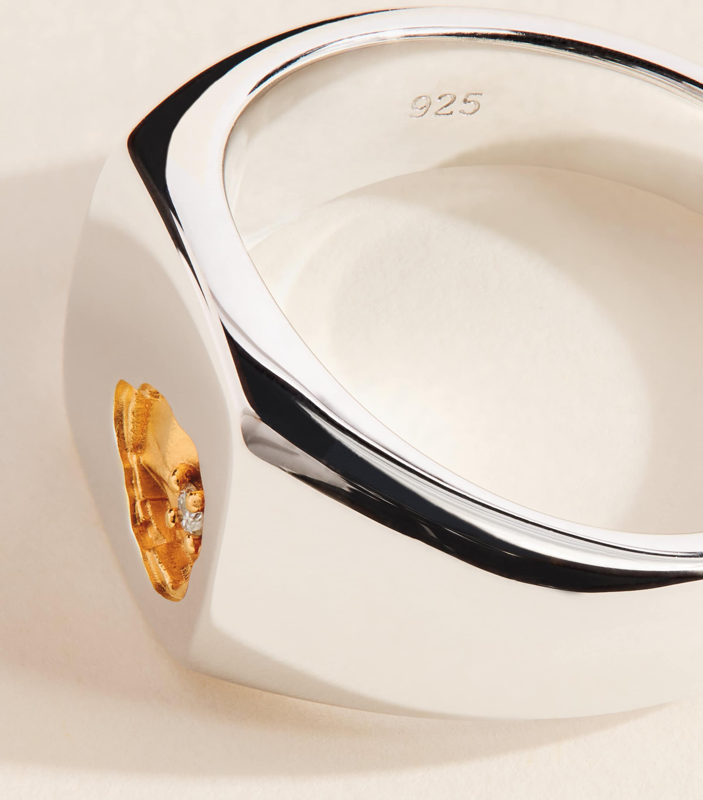 Tom Wood Small Sterling Silver, Yellow Gold and Diamond Mined Ring Gold Plated Image 5