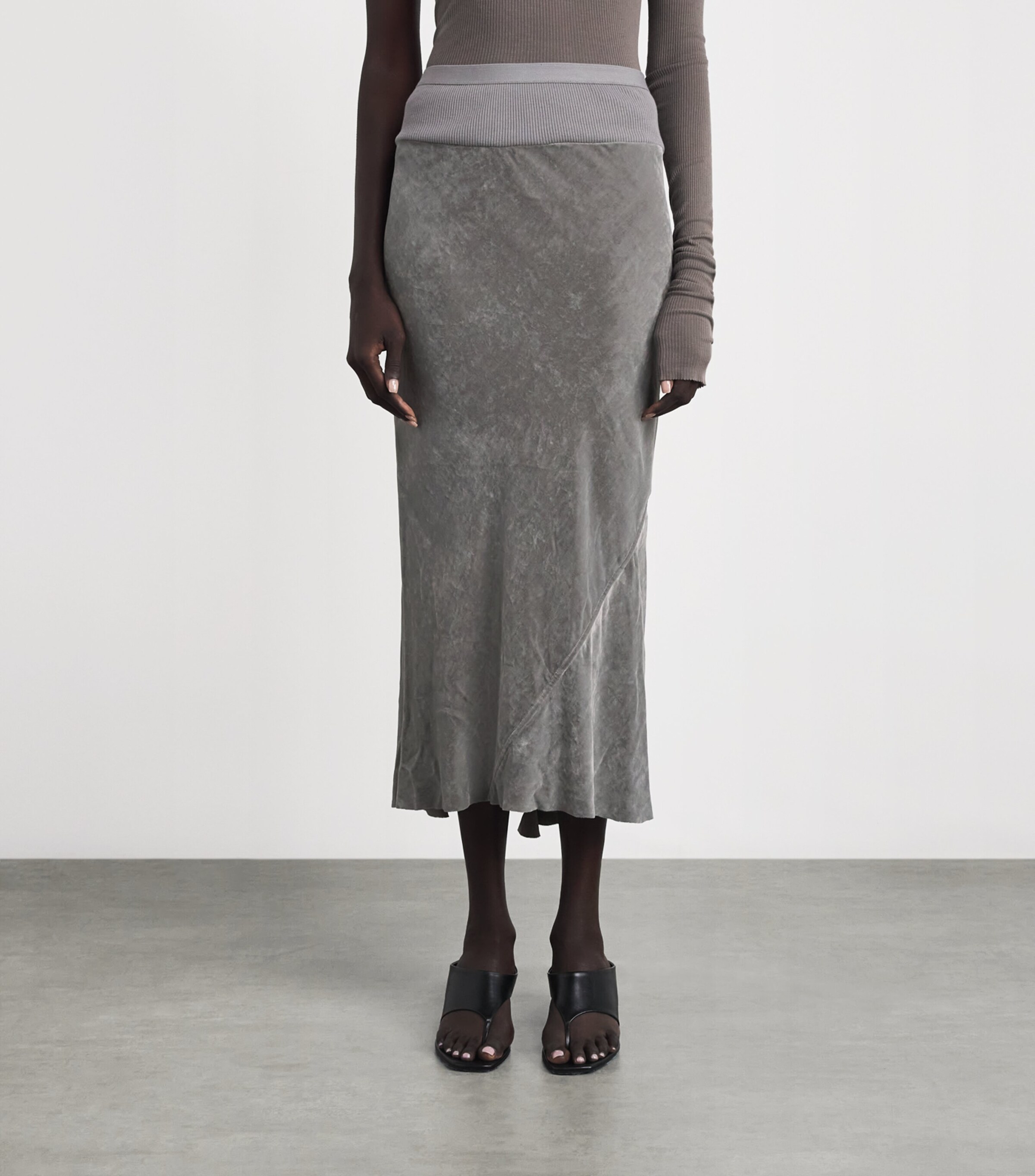 Rick Owens Womens Velvet Midi Slip Skirt Steel Image 4