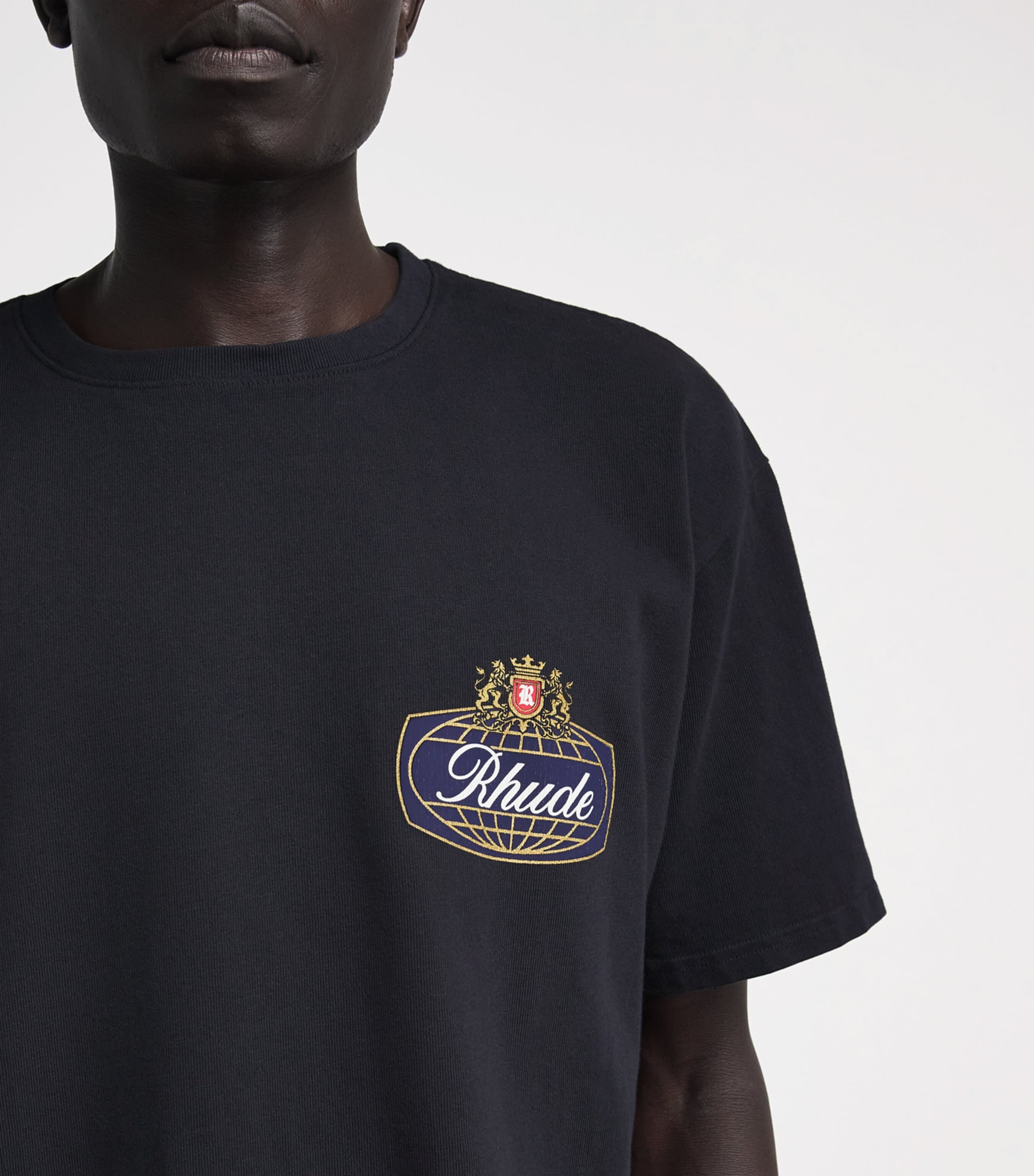 Rhude Mens Cotton Safari Crest T-Shirt Vntg Blk/blu/rd Image 3