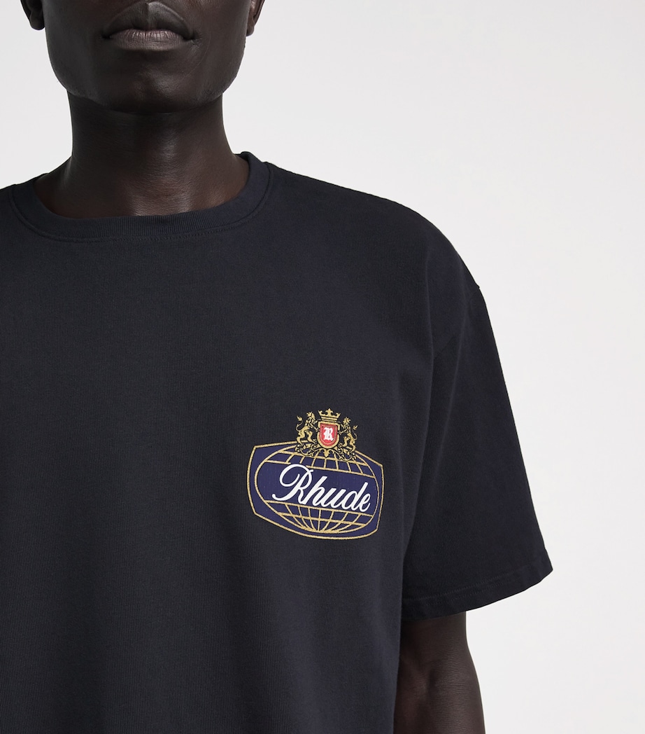 Rhude Mens Cotton Safari Crest T-Shirt Vntg Blk/blu/rd Image 3