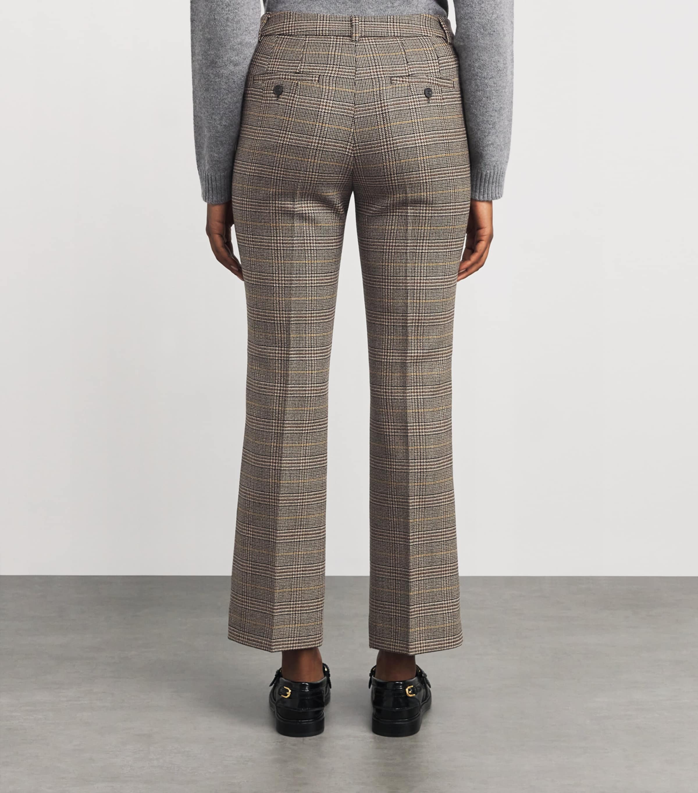 Wool Check Flared Trousers CHOCOLATE Image 4