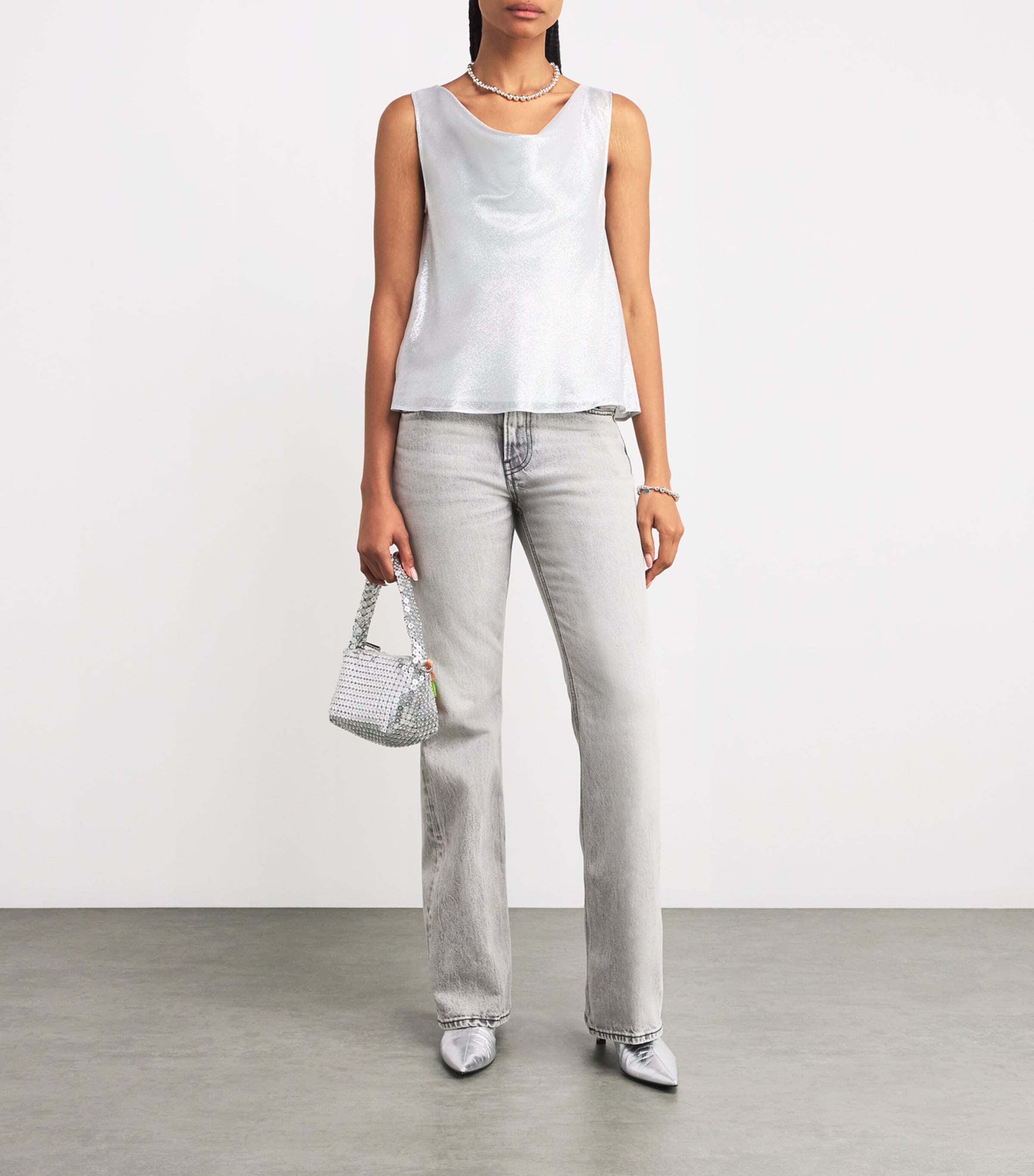 MAX&Co. Womens Silk-Blend Georgette Top Silver Image 2