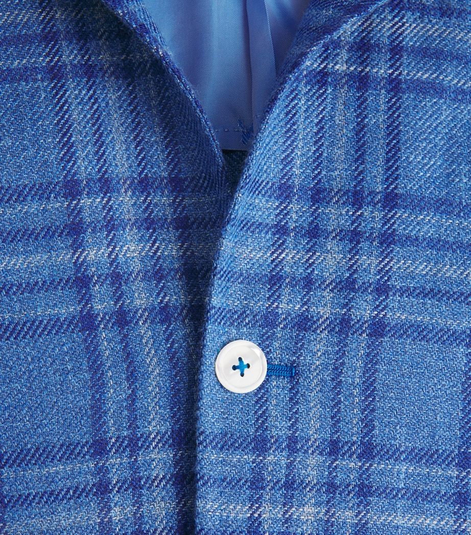 Isaia Mens Wool-Silk-Linen Check Blazer Image 6