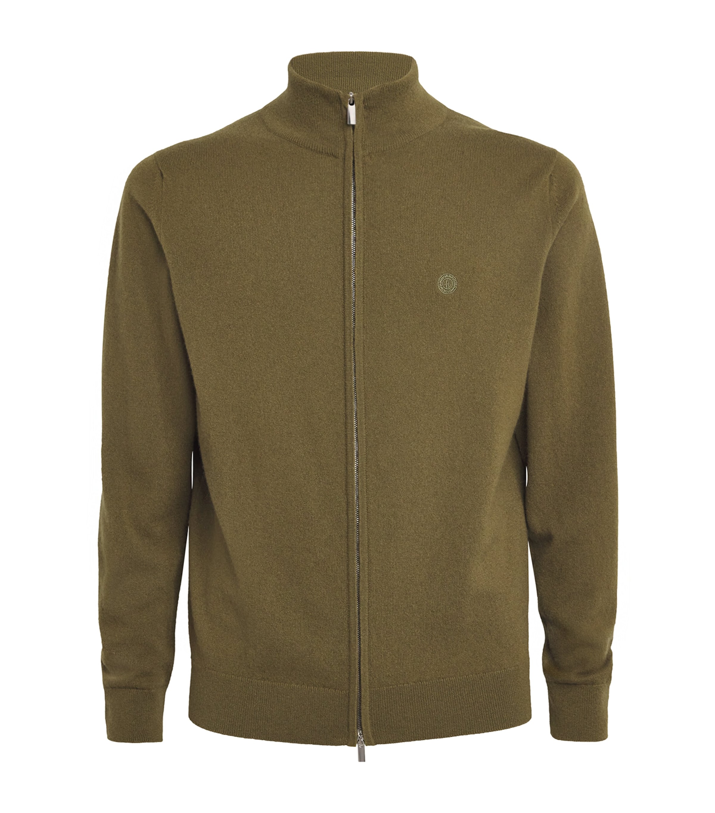 Cashmere Zip-Up Sweater OLIVE Image 1