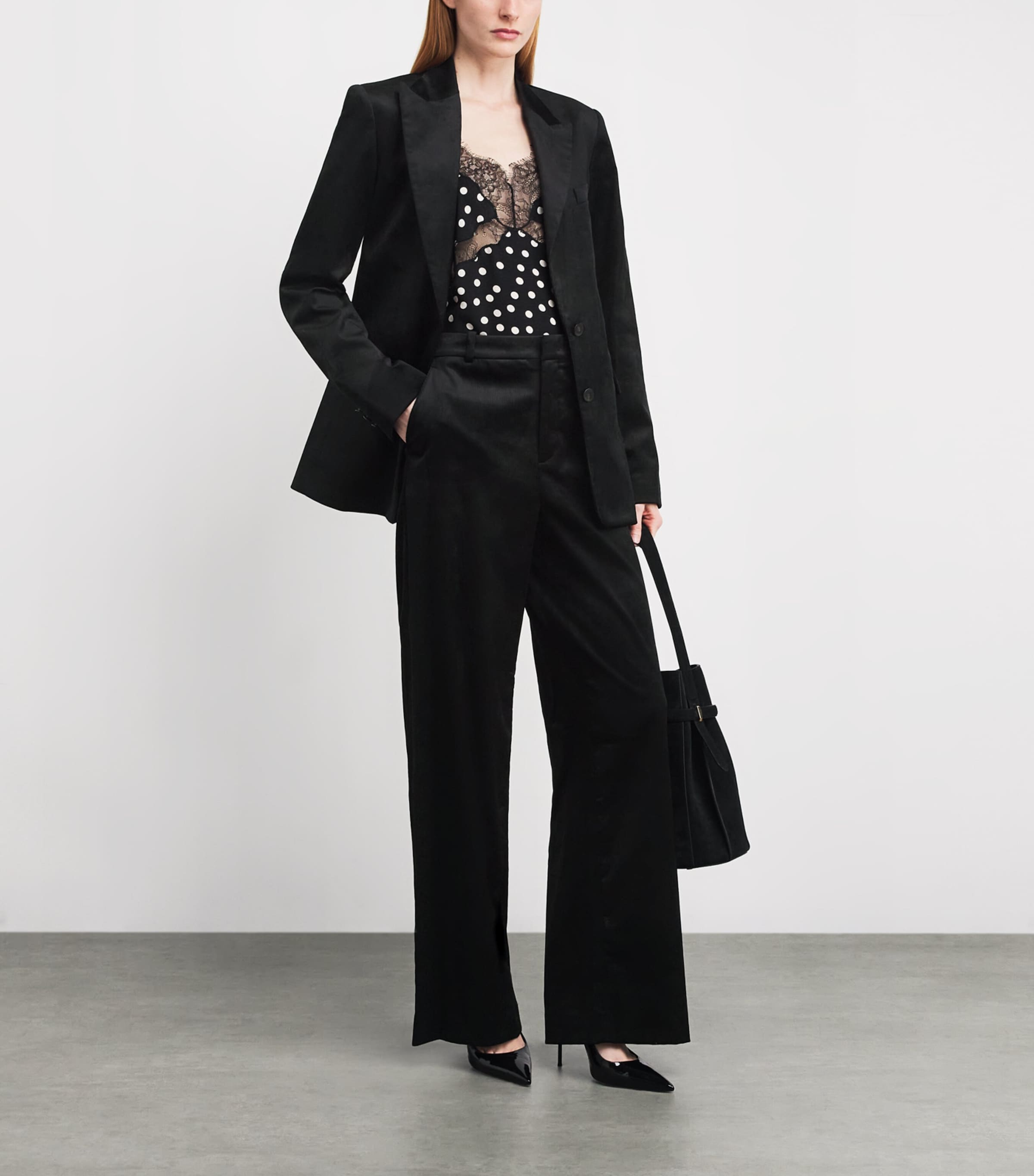 Velvet High-Waist Wide-Leg Trousers 001BLK Image 2