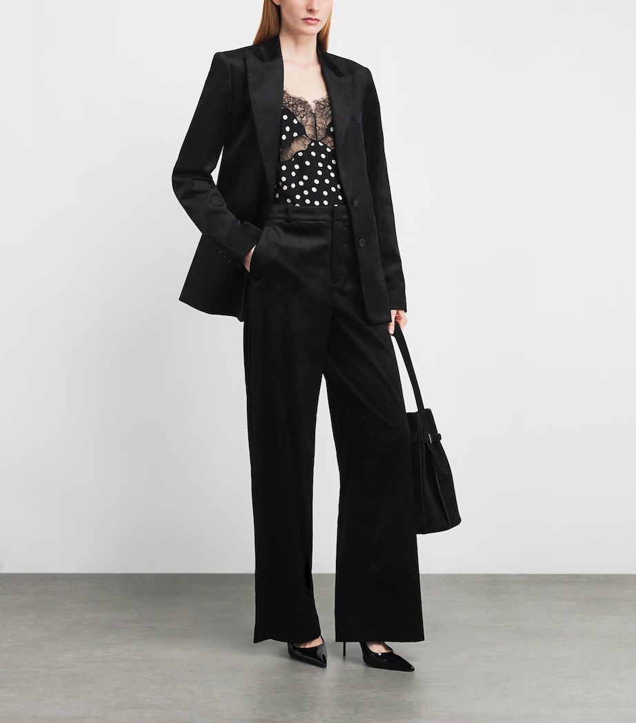 Velvet High-Waist Wide-Leg Trousers 001BLK Image 2