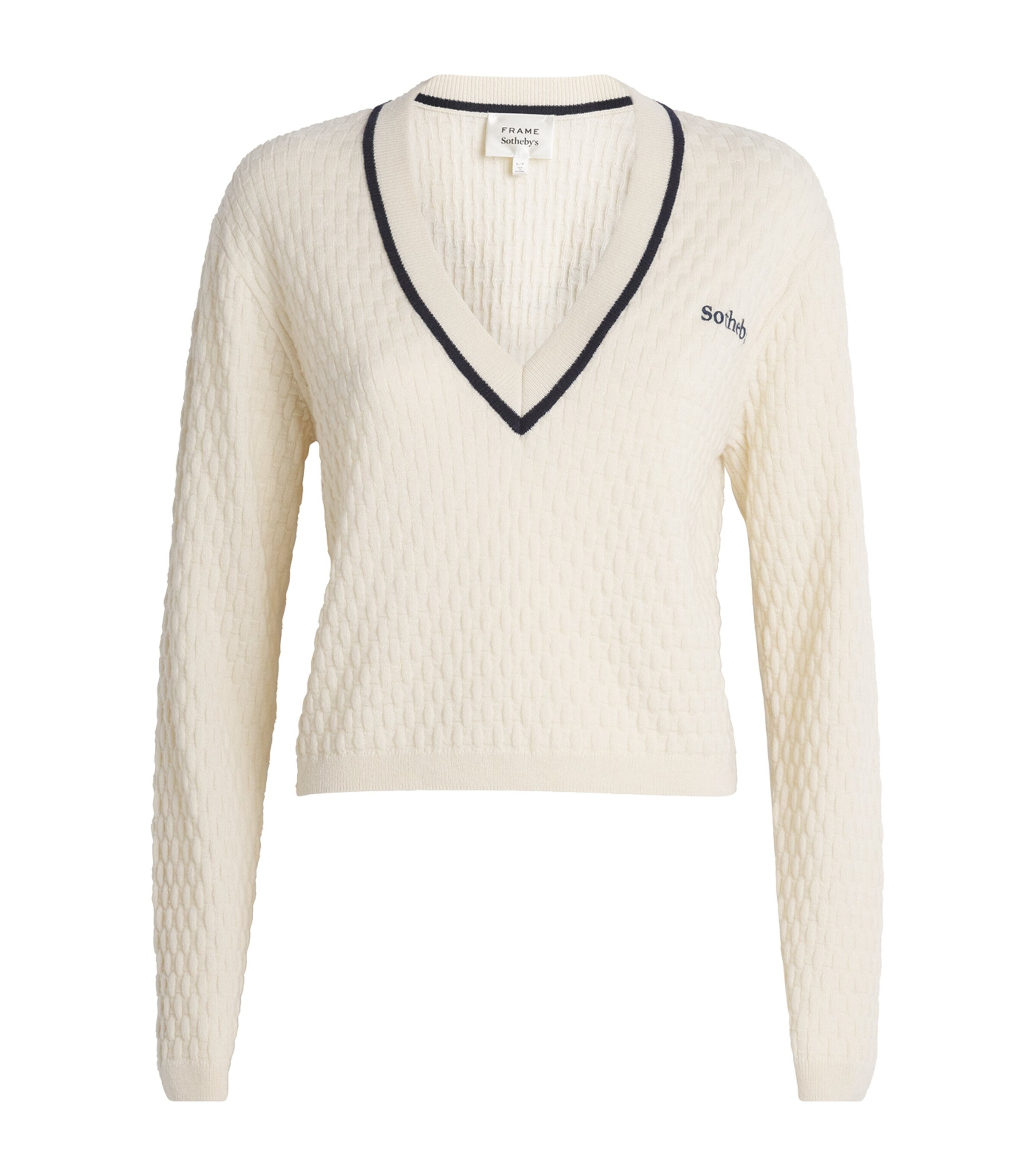FRAME Womens x Sotheby's Cashmere V-Neck Sweater Cream Image 1