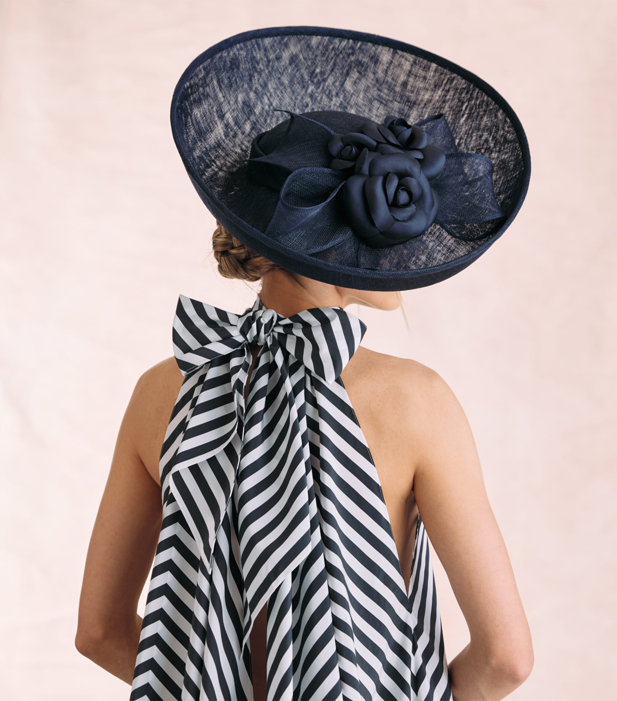 Rachel Trevor-Morgan Straw Camelias and Bow Fascinator Navy Image 4