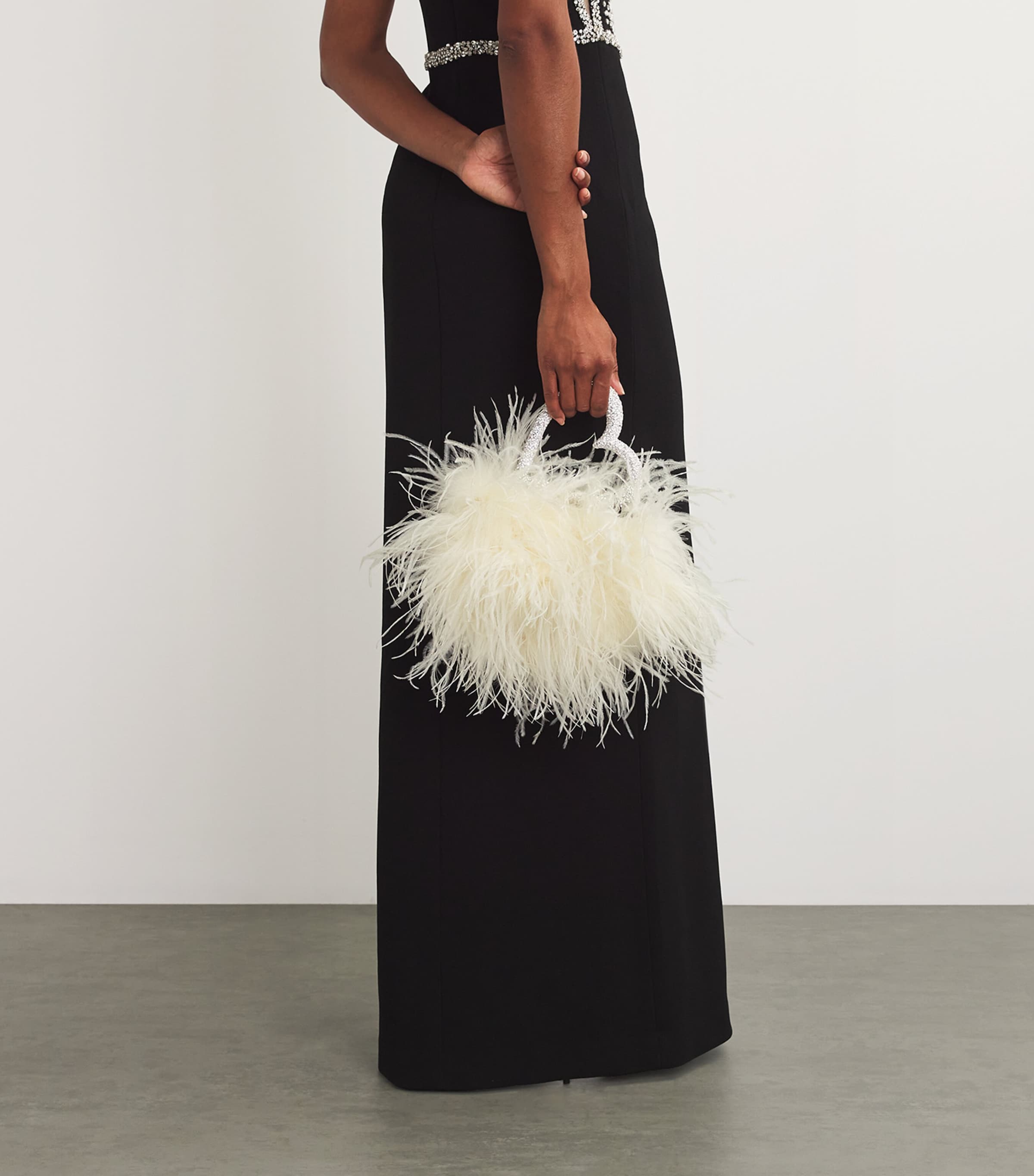 L'Alingi Crystal-Embellished Feather Clutch Bag White Image 2