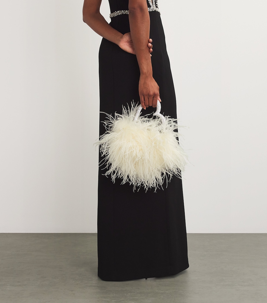 L'Alingi Crystal-Embellished Feather Clutch Bag White Image 2