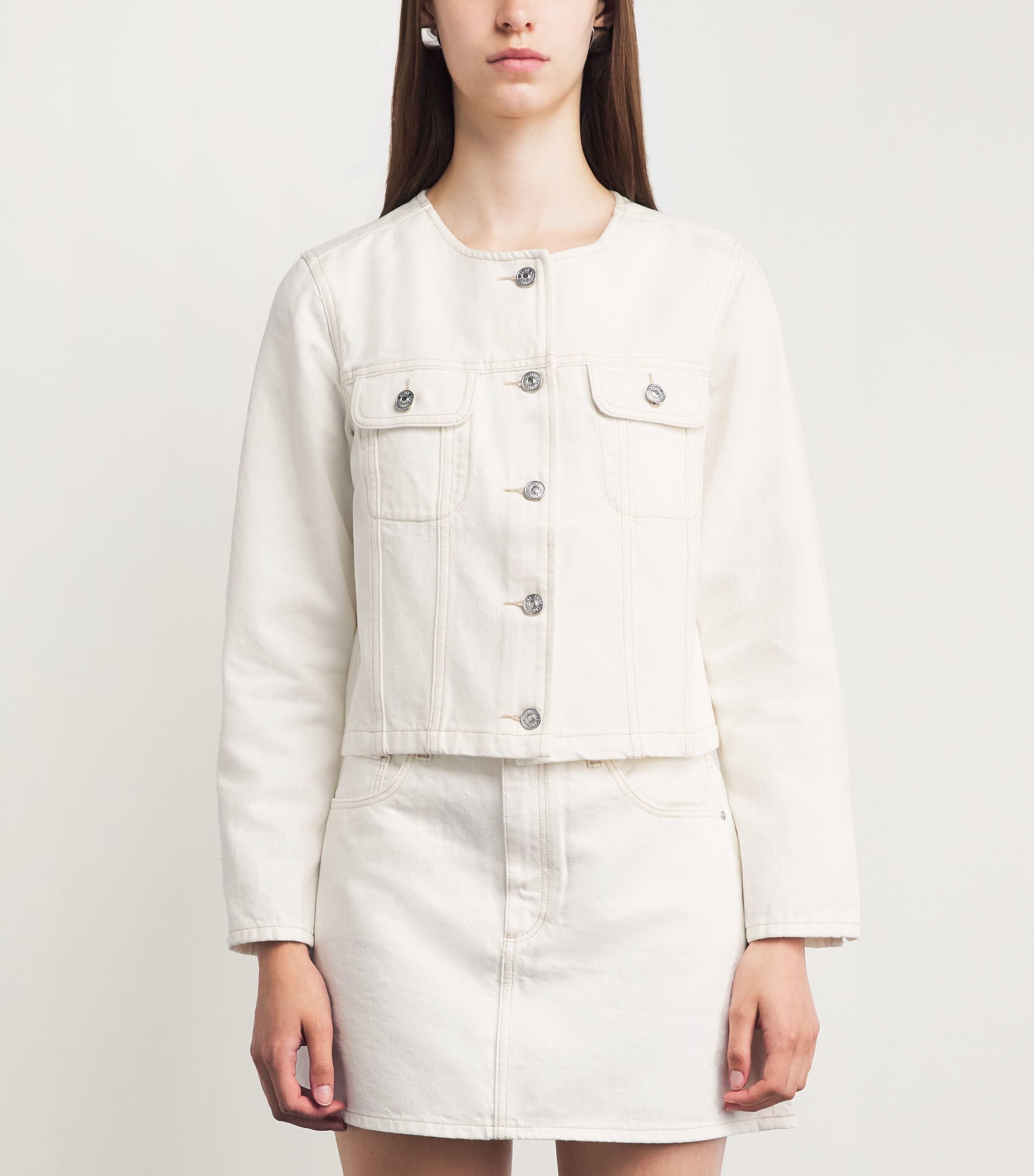 PAIGE Womens Cropped Dean Denim Jacket Toasted Ecru Image 4