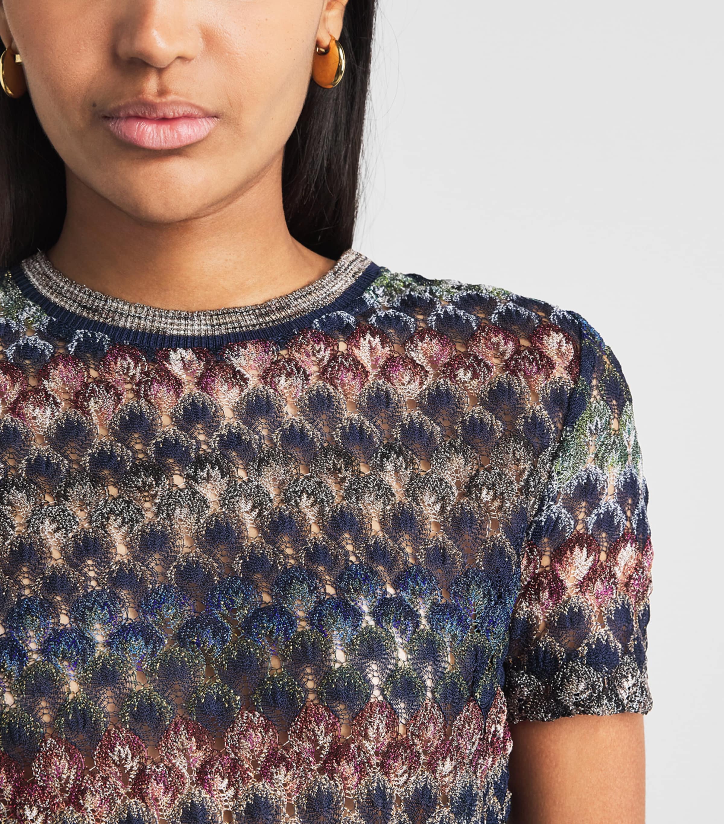 Missoni Womens Knitted Metallic T-Shirt Smspv Multi Drk Vrsn Image 3