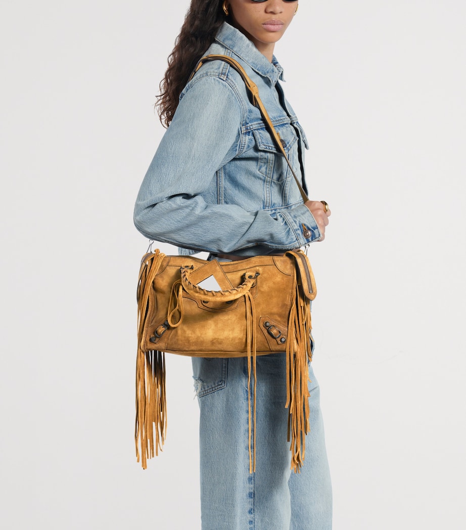 Balenciaga Small Suede Fringe Le City Top-Handle Bag Image 2