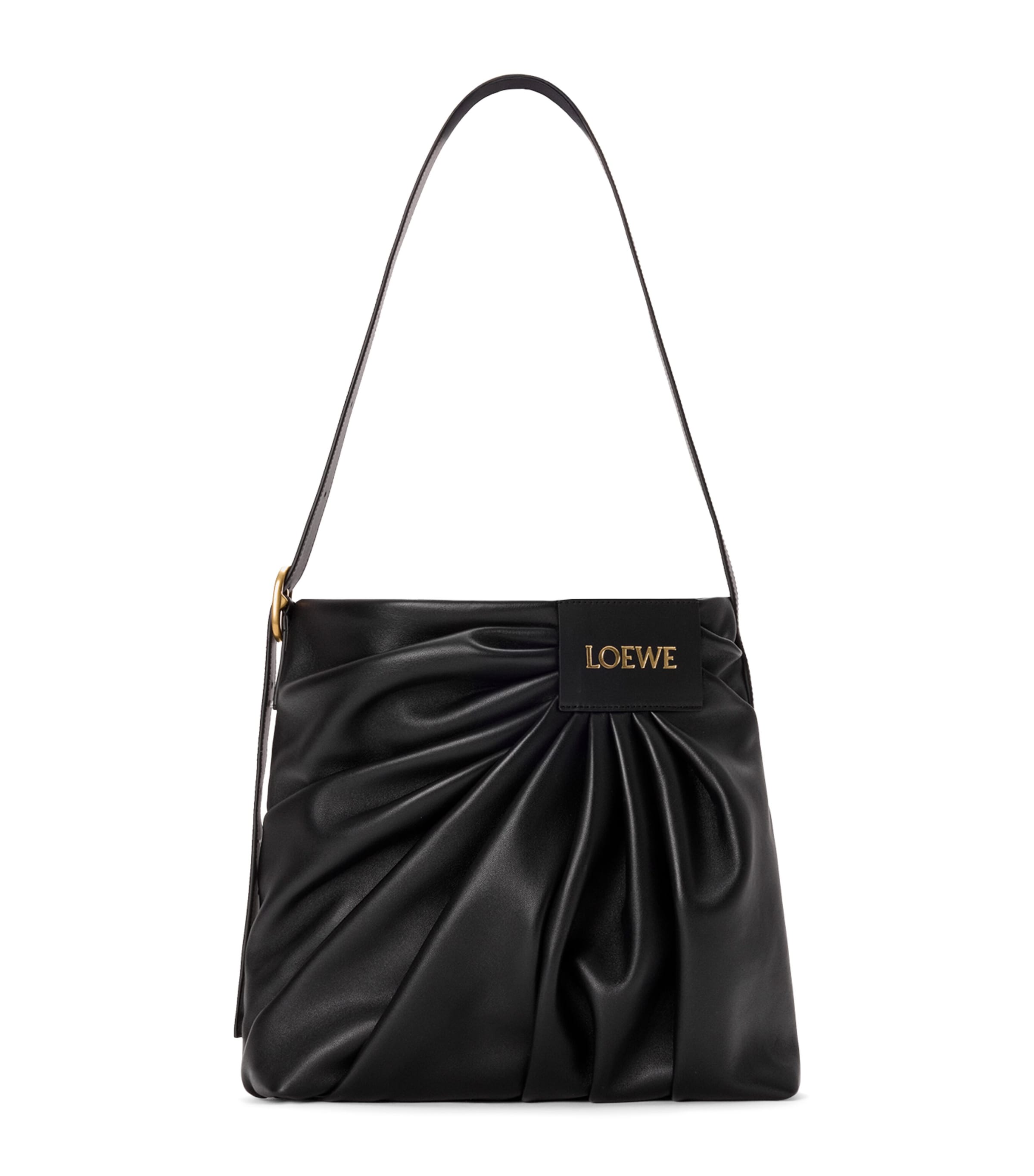 Loewe Leather Draped Tote Bag In Black