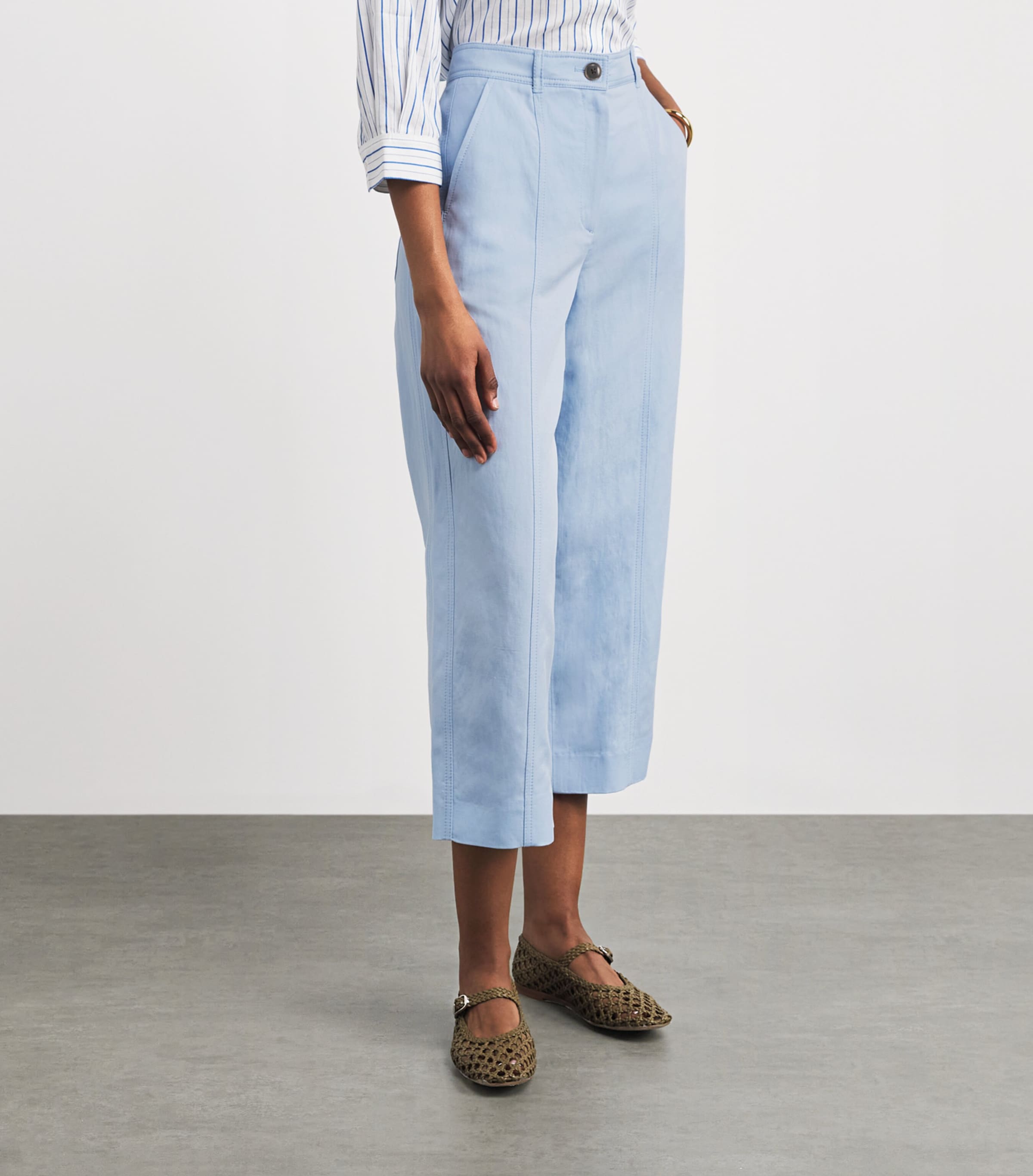 ME+EM Womens Straight Cropped Trousers Sky Blue Image 4