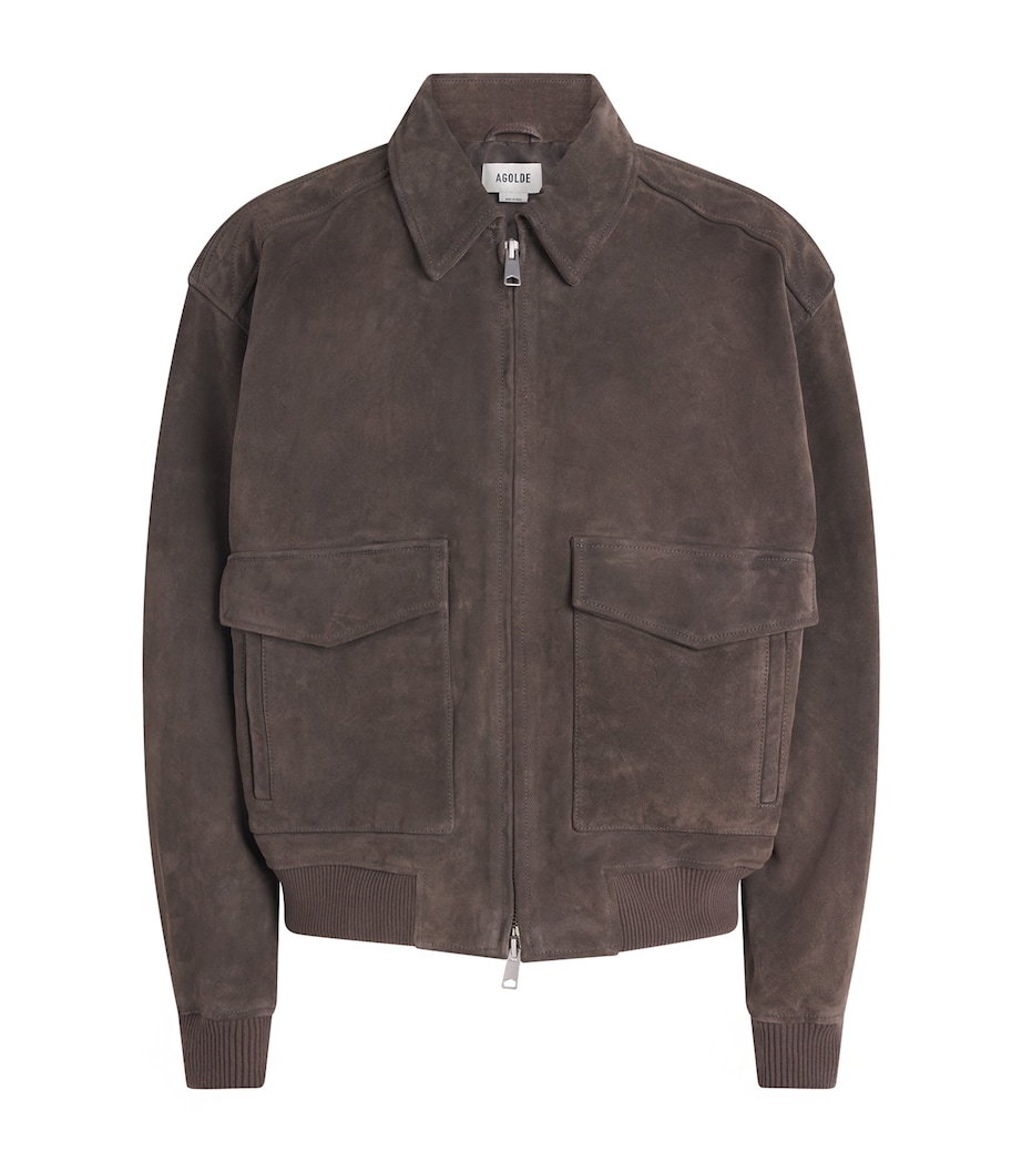 AGOLDE Mens Suede Emil Bomber Jacket Seal Brown Image 1