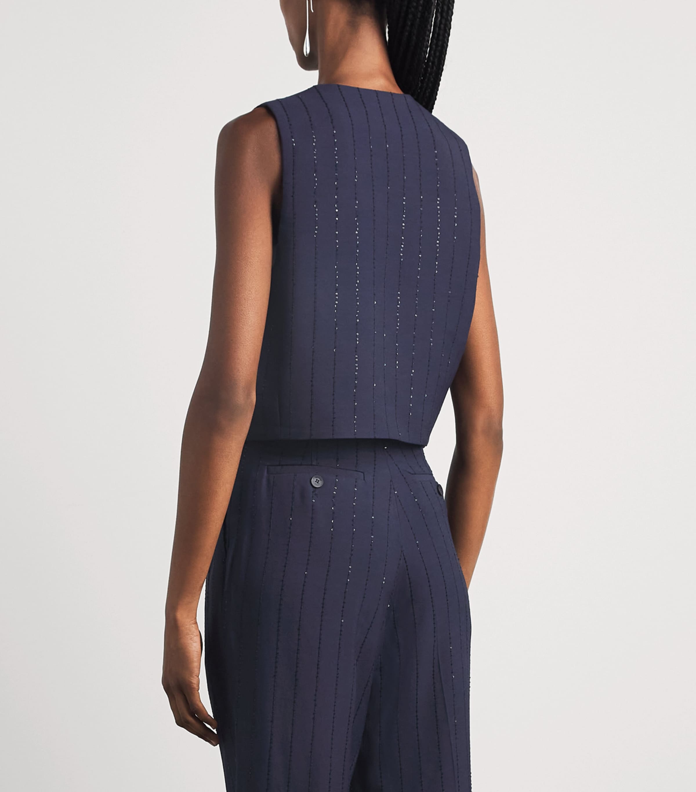 Sandro Paris Womens Embellished Stripe Waistcoat Dark Navy Image 5