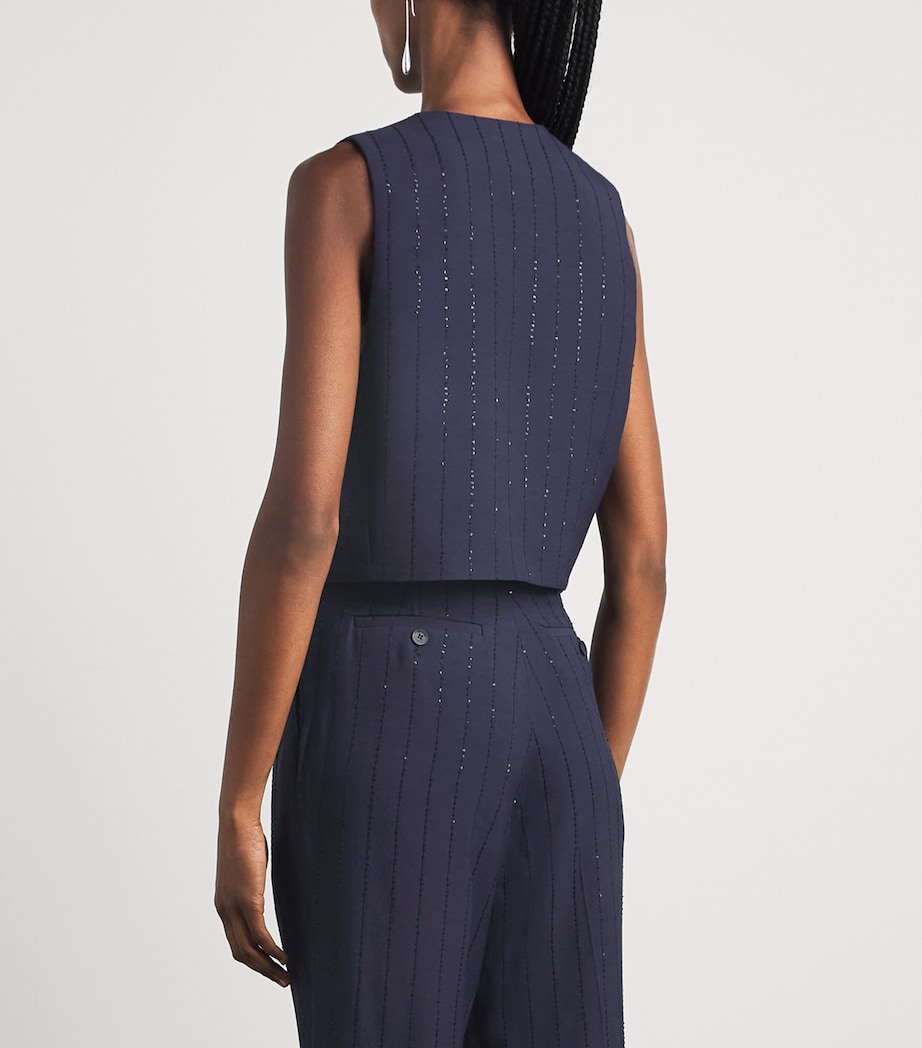 Sandro Paris Womens Embellished Stripe Waistcoat Dark Navy Image 5