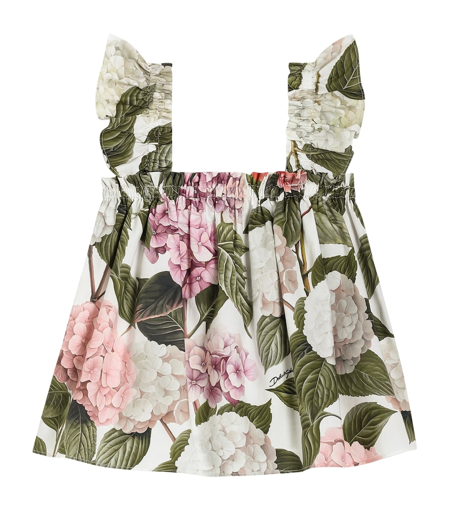 Dolce&Gabbana Kids Cotton Gathered Hydrangea Top (8-12+ Years) Ortensie Fdo B Image 1