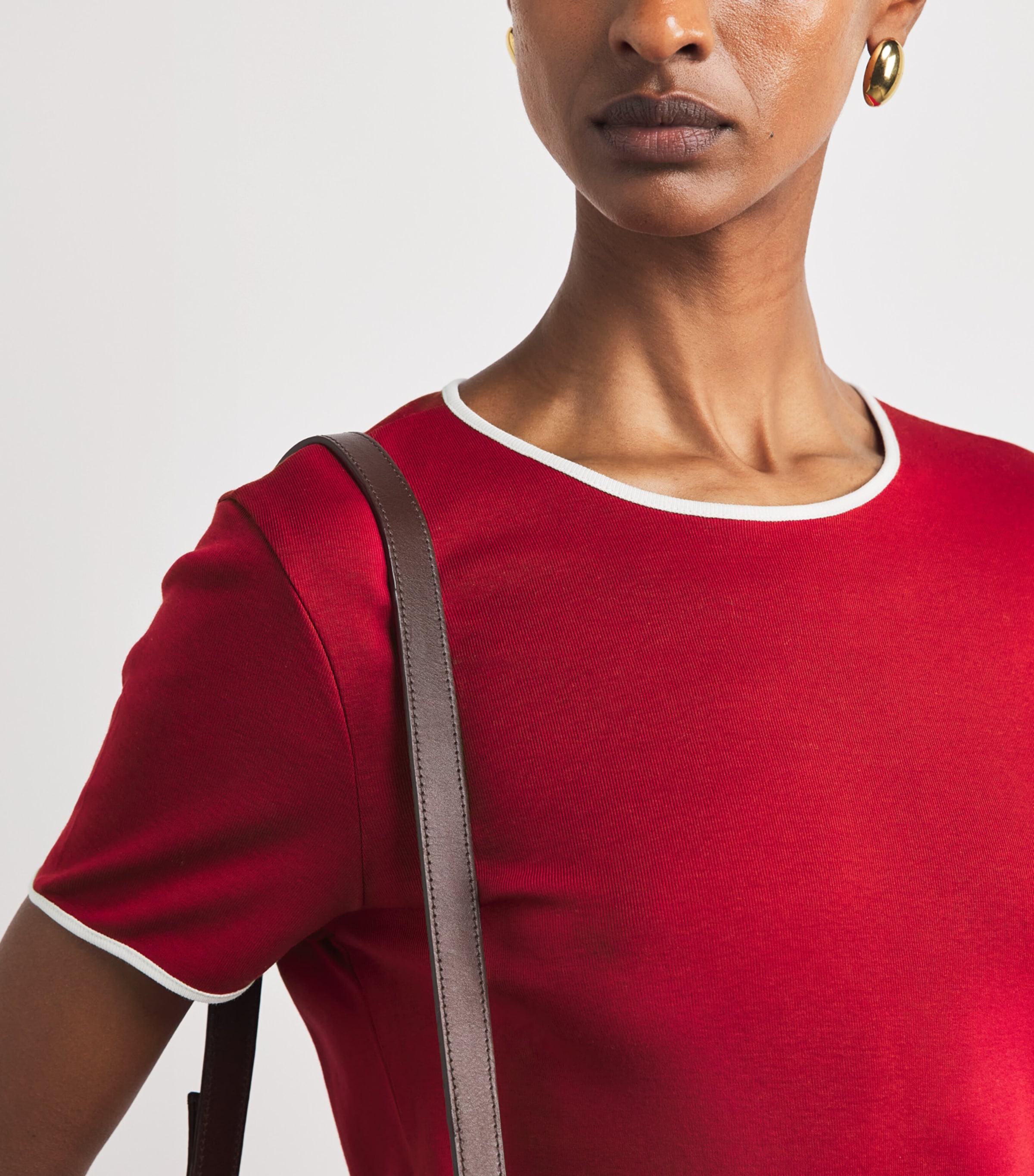 ME+EM Womens Organic Cotton Slim T-Shirt Deep Red/cream Image 3