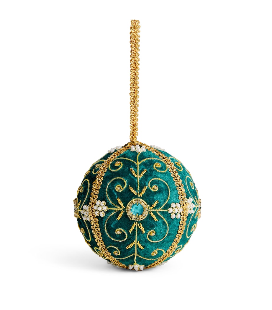 Harrods Velvet Embellished Bauble Turquoise/gold Image 1
