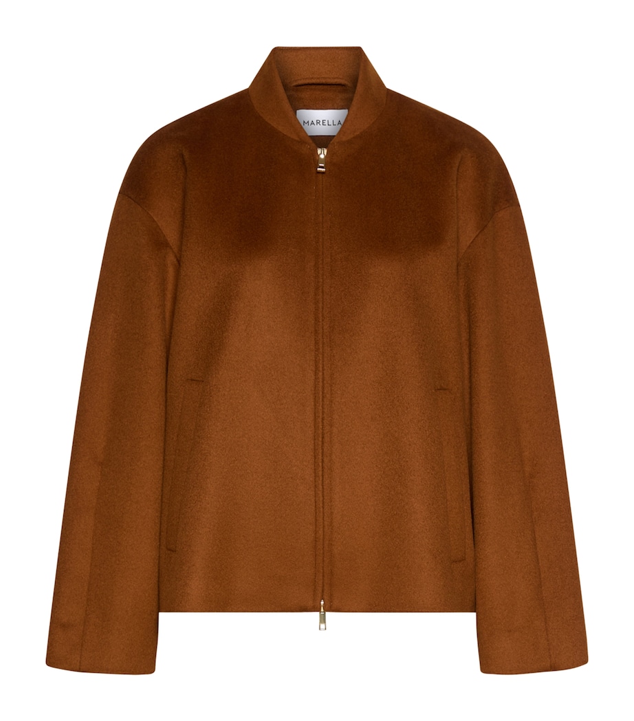 Marella Womens Virgin Wool-Cashmere Bomber Jacket Cognac Image 1