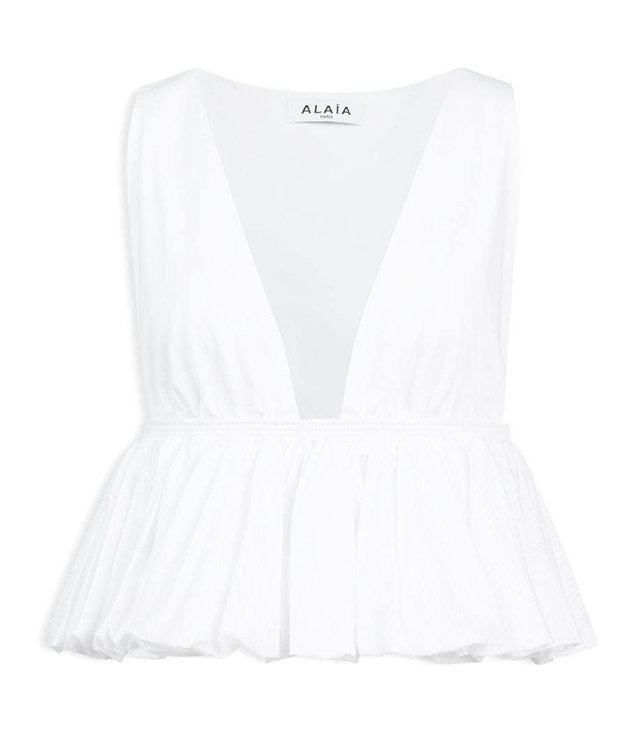 Alaïa Womens Cotton Cropped Peplum Top White Image 1