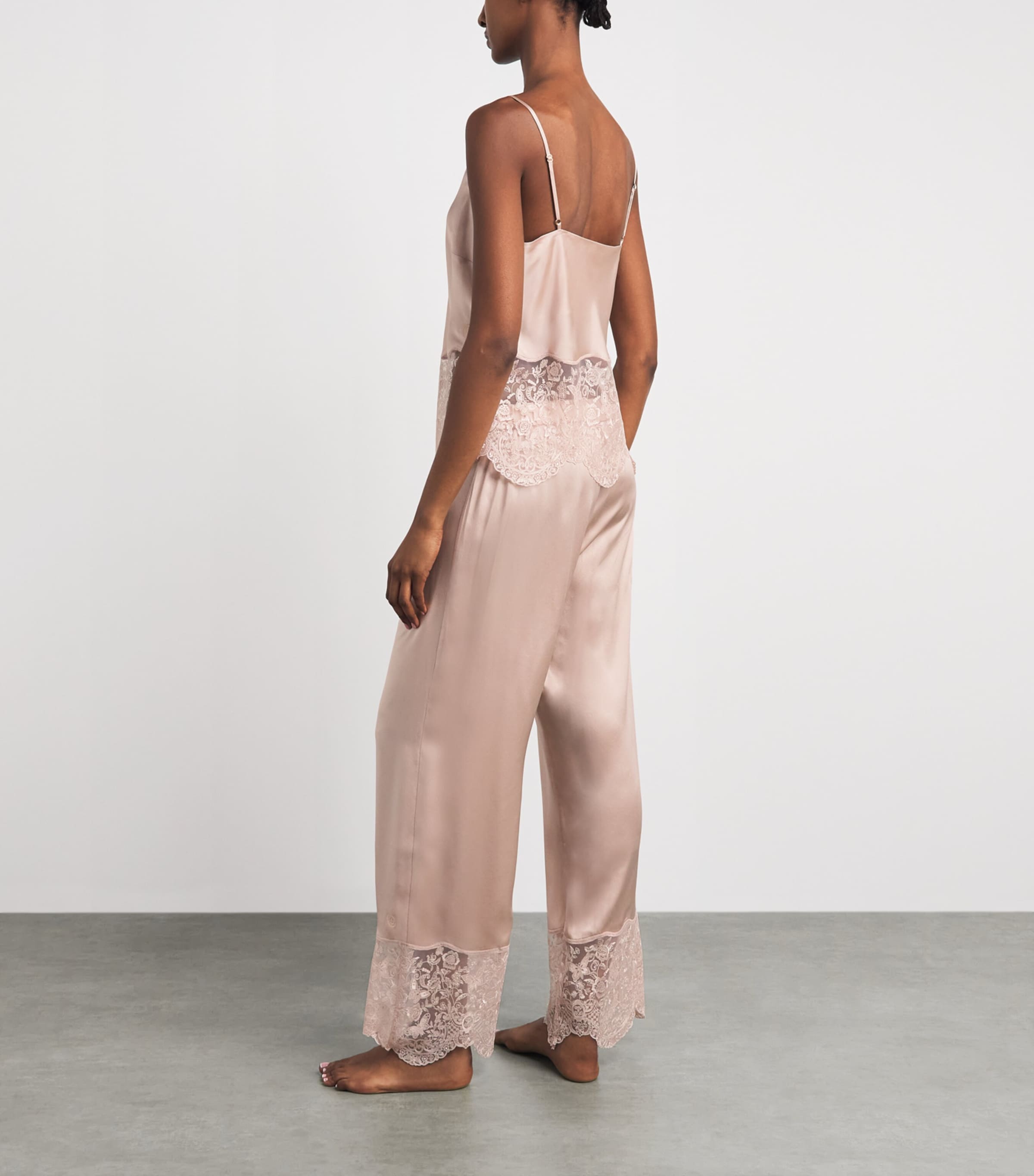 Harrods Womens Silk Lace-Trim Cami Pyjama Set Pink Image 4