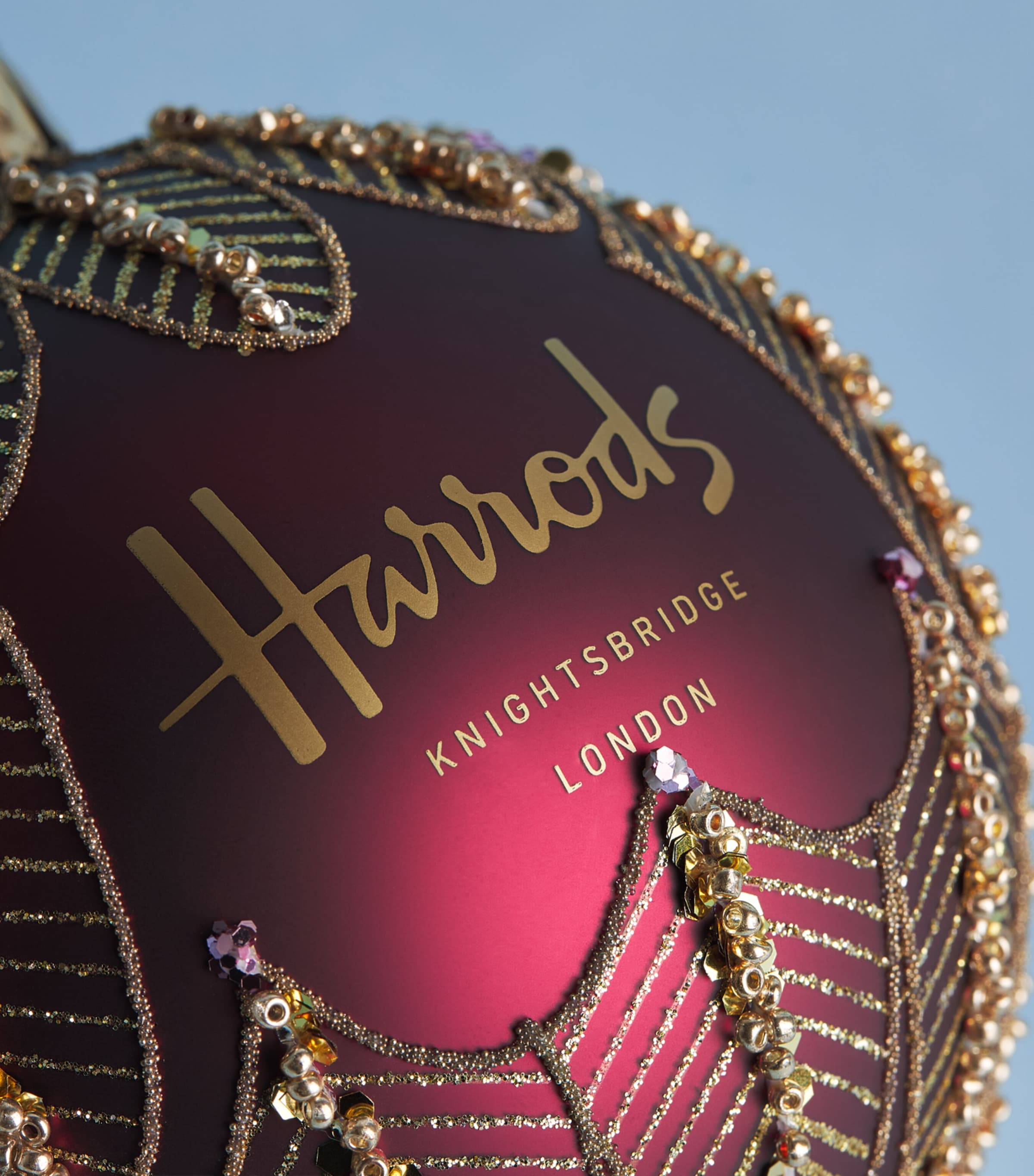 Harrods Feathered Logo Bauble Burgandy Image 2