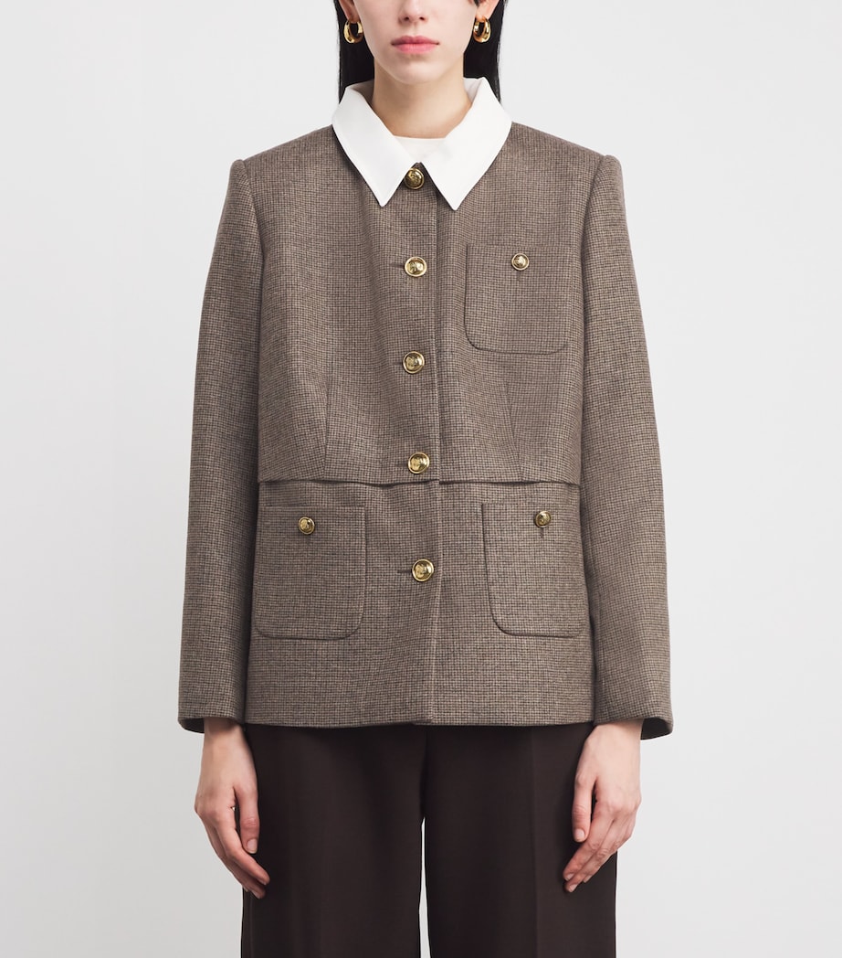 Wool-Blend Houndstooth Jacket BROWN Image 3
