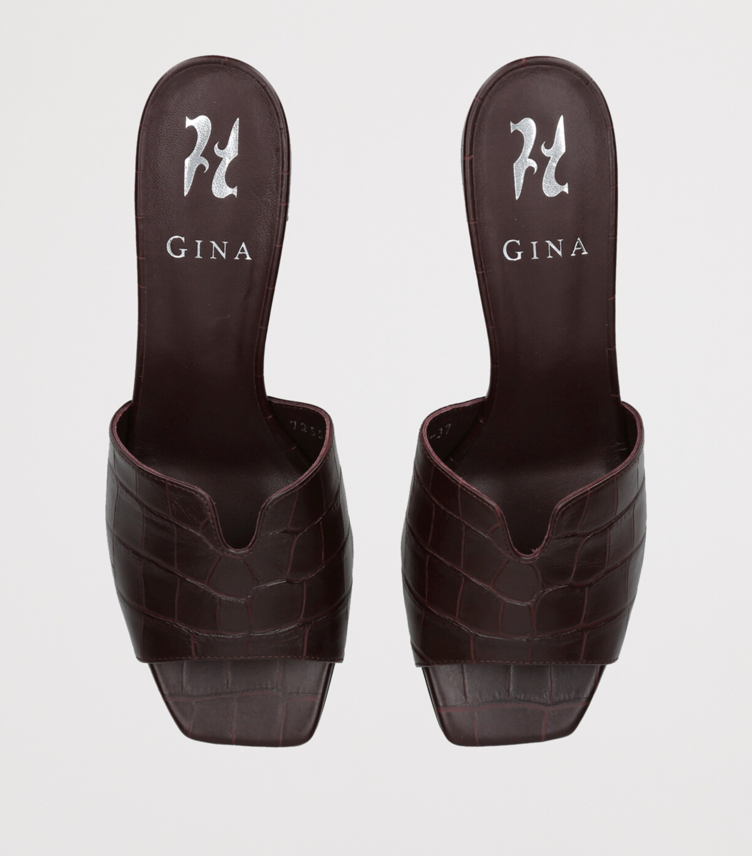 Gina Leather Croc-Embossed Arles Mules Wine Image 6