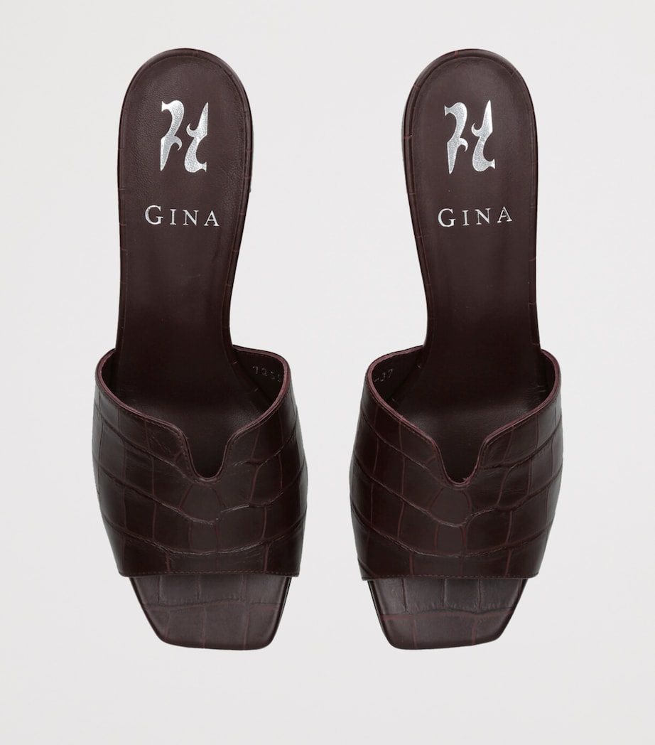 Leather Croc-Embossed Arles Mules WINE Image 4