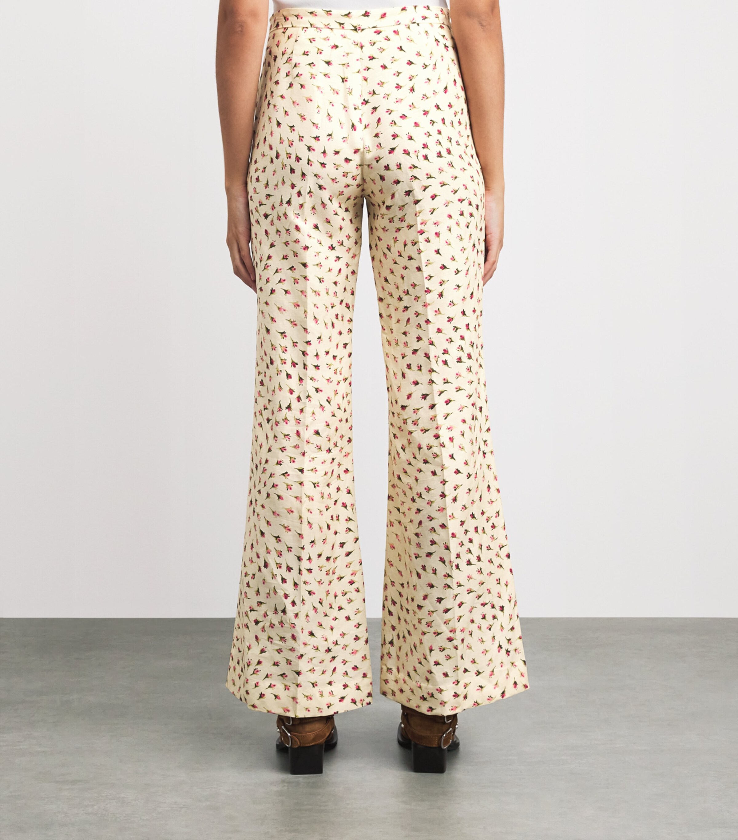 Sandro Paris Womens Floral Print Flared Trousers Butter / Pink Image 5