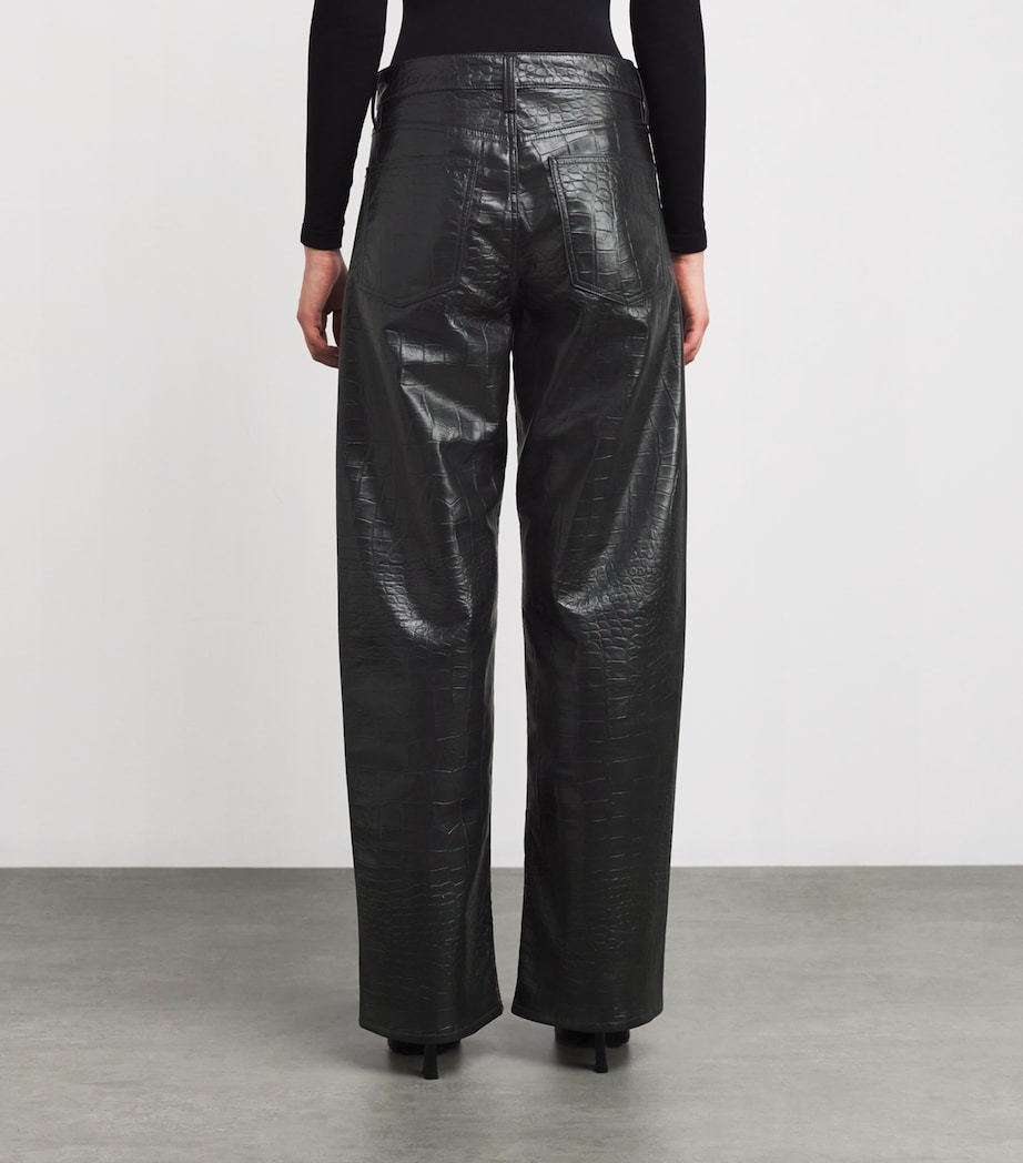 Leather Croc-Embossed Arc Wide-Leg Jeans CROC TEXTURED BLK Image 4