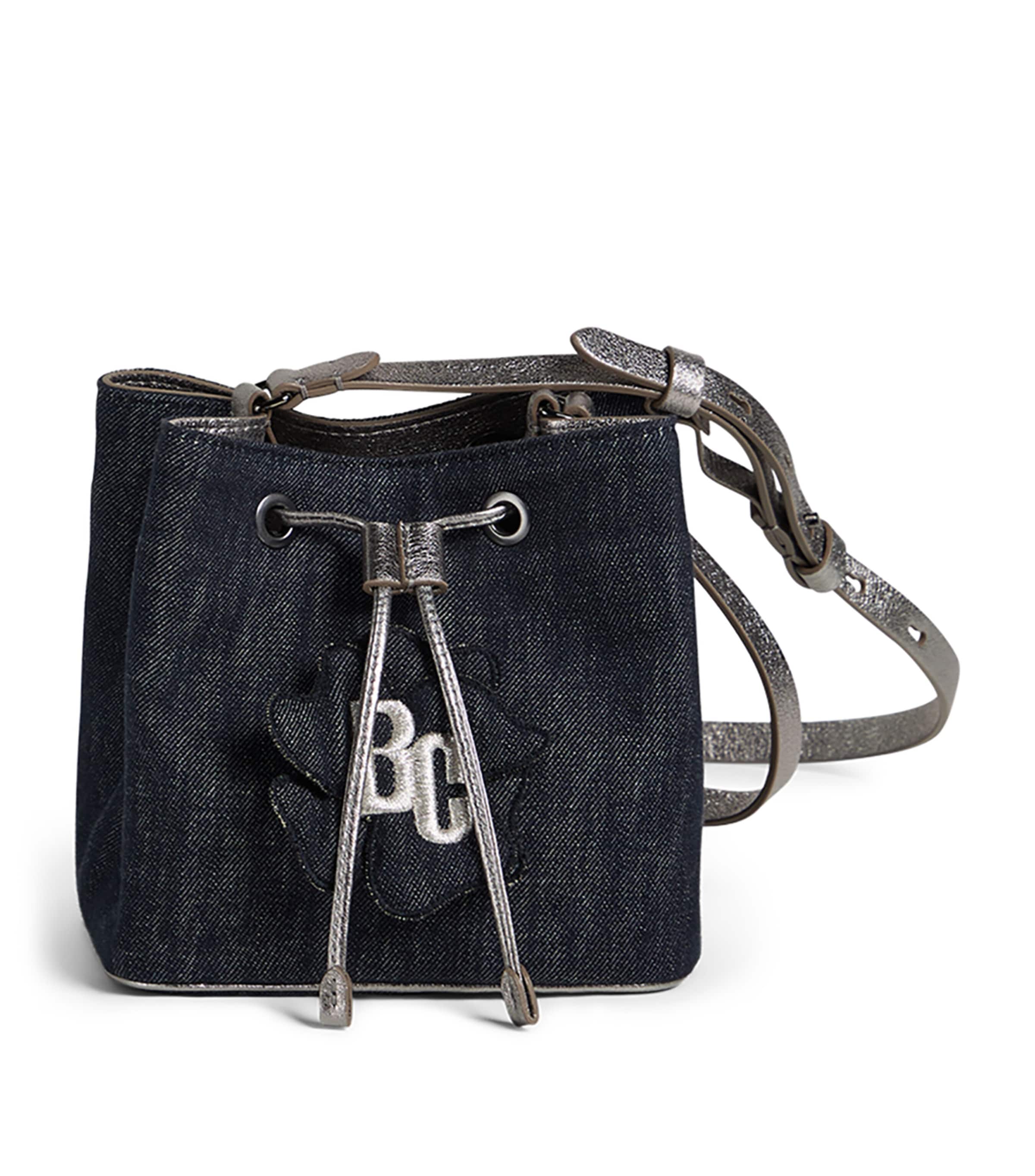 Brunello Cucinelli Denim Logo Patch Bucket Bag In Blue