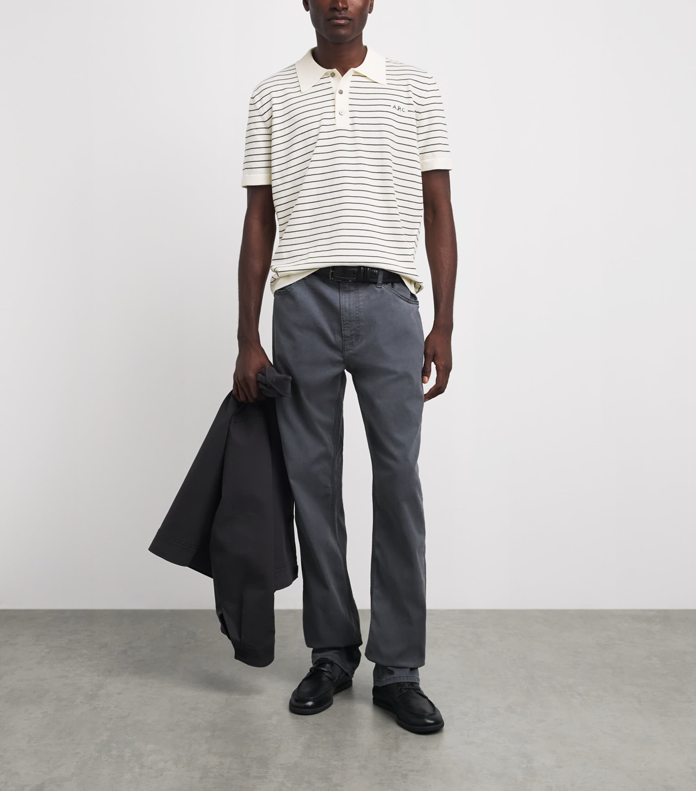A.P.C. Mens Cotton Stripe Tristan Polo Shirt Ecru/kaki Image 2
