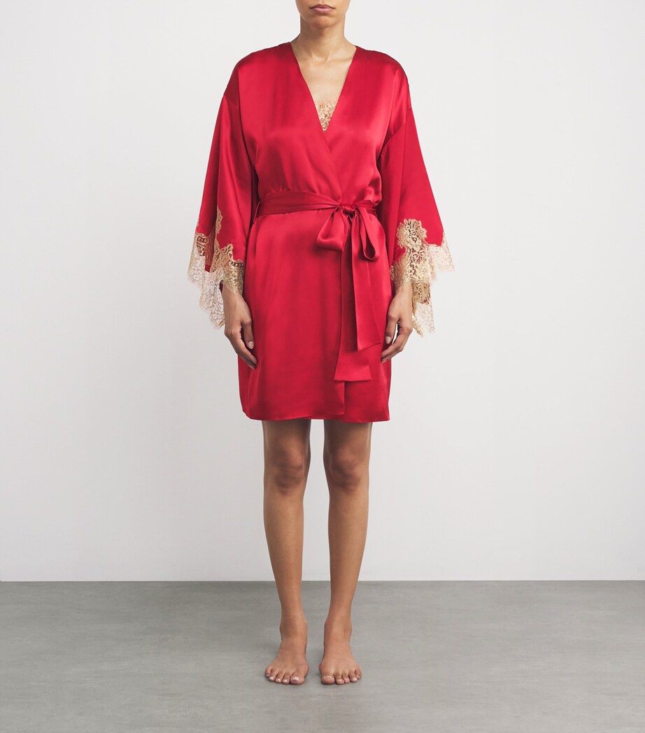 Shortie Red Robe Gilda & Pearl Red Silk Lace-Trim Short Robe | Harrods US