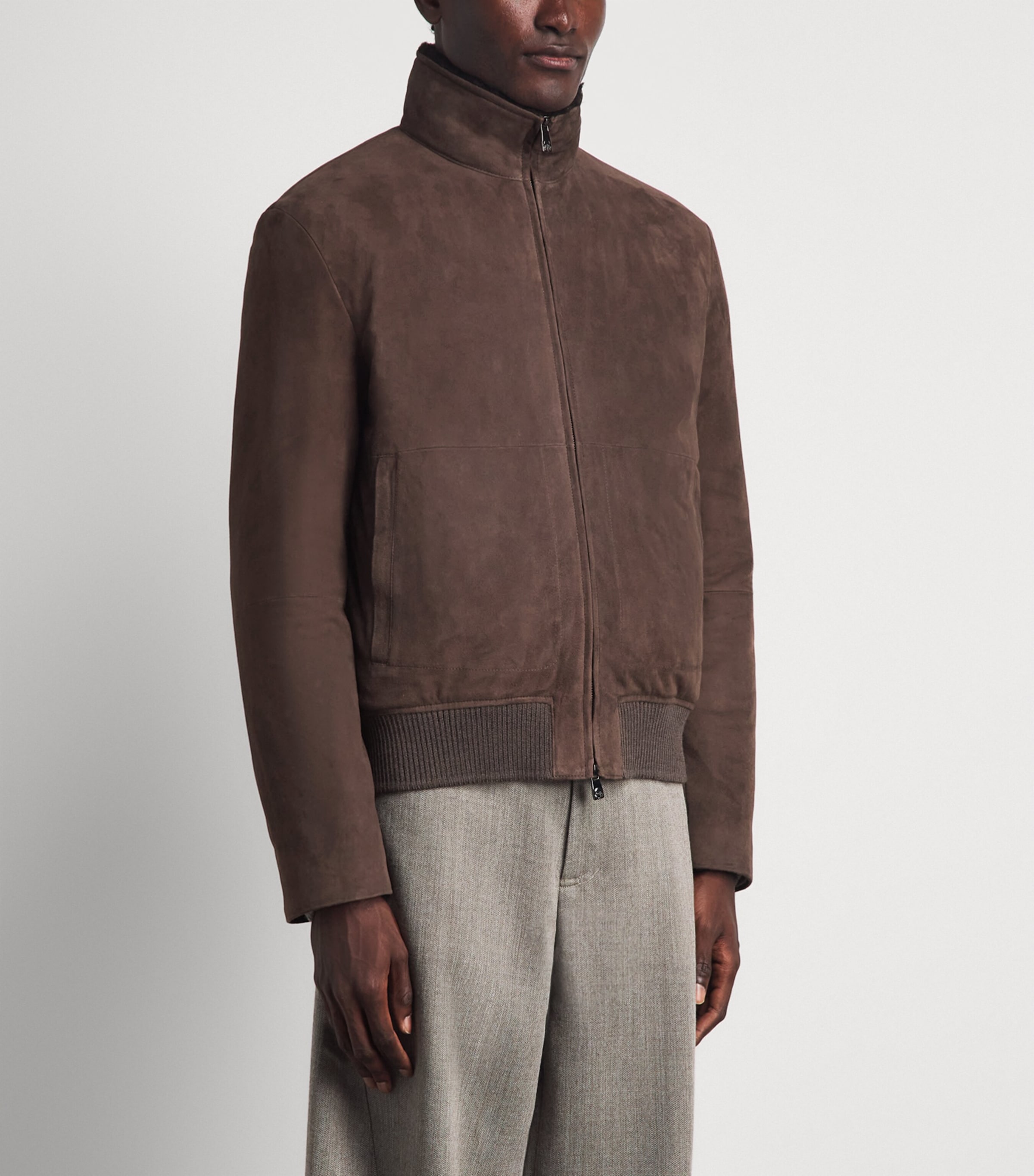 Corneliani Mens Suede-Shearling Funnel-Neck Jacket Dark Brown Image 4