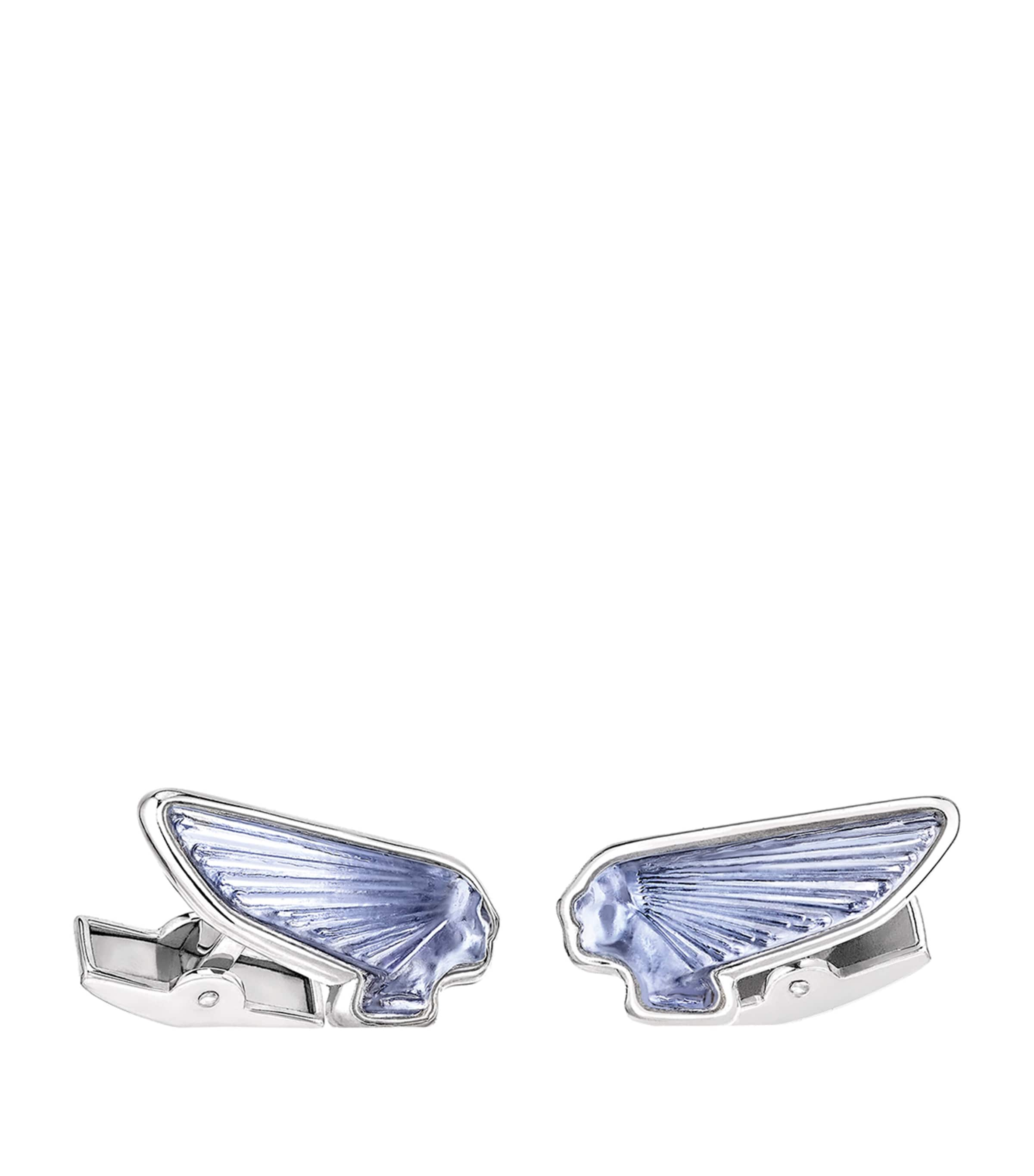 Shop Lalique Crystal Victoire Mascottes Cufflinks In Blue