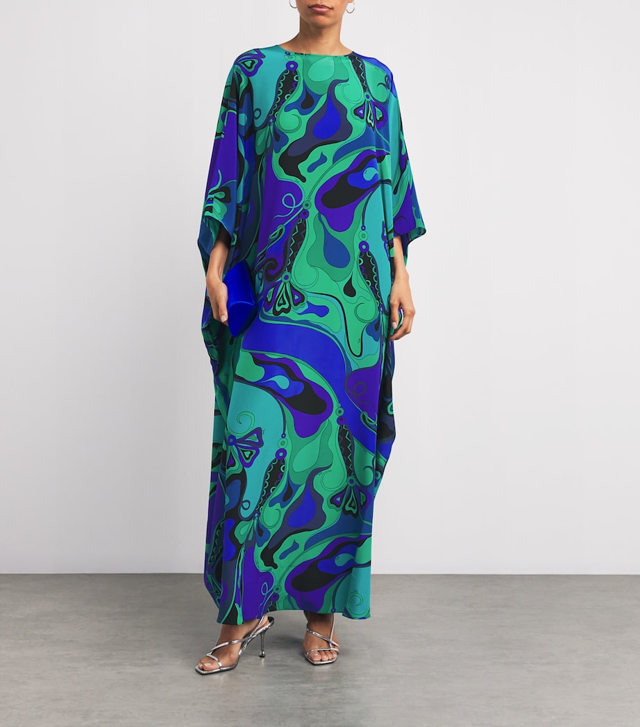 Silk Orchidee Print Kaftan 026 SMERALDO Image 2