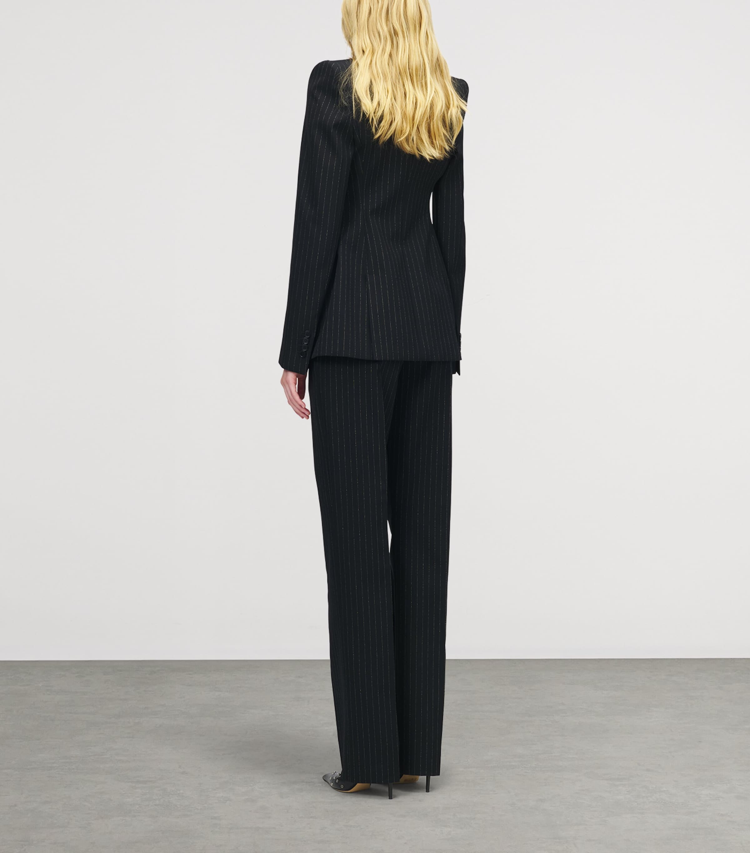 McQueen Womens Wool Embroidered Pinstripe Trousers Image 4