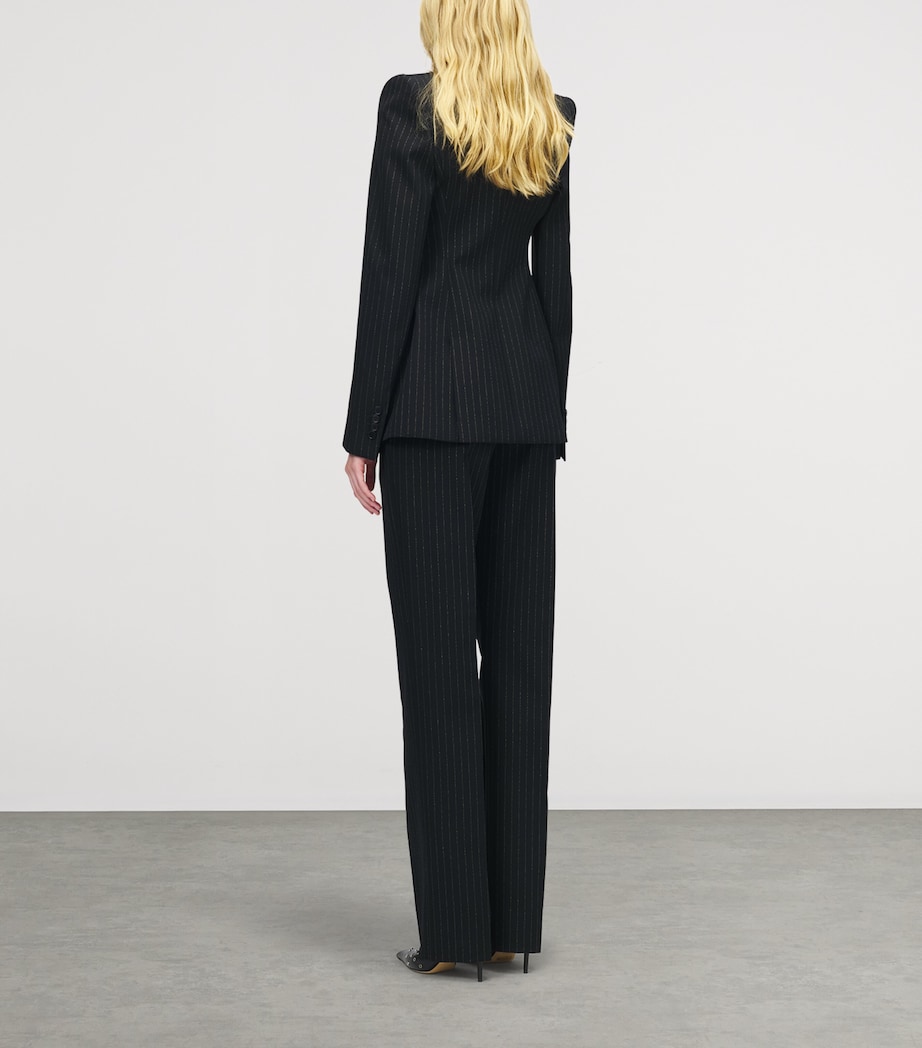 McQueen Womens Wool Embroidered Pinstripe Trousers Image 4